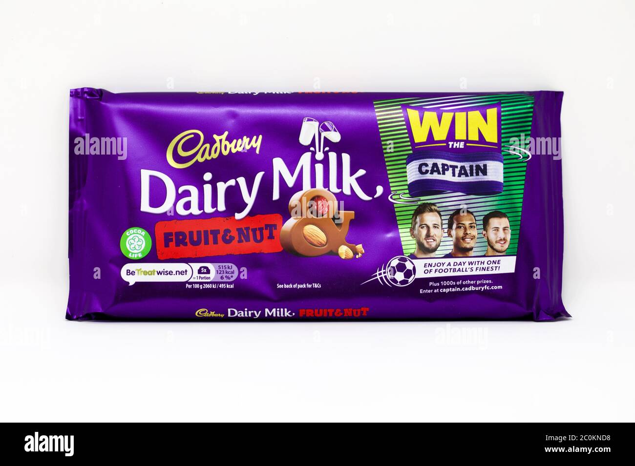 Cadbury’s Dairy Milk Fruit & Nut chocolate bar with Win the Captain promotional wrapper Stock