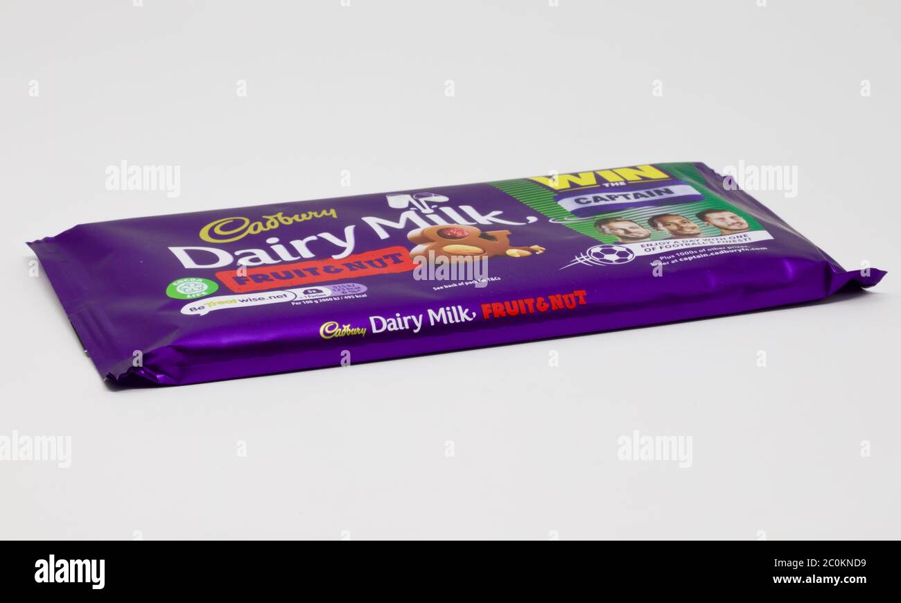 Cadbury’s Dairy Milk Fruit & Nut chocolate bar with Win the Captain promotional wrapper Stock