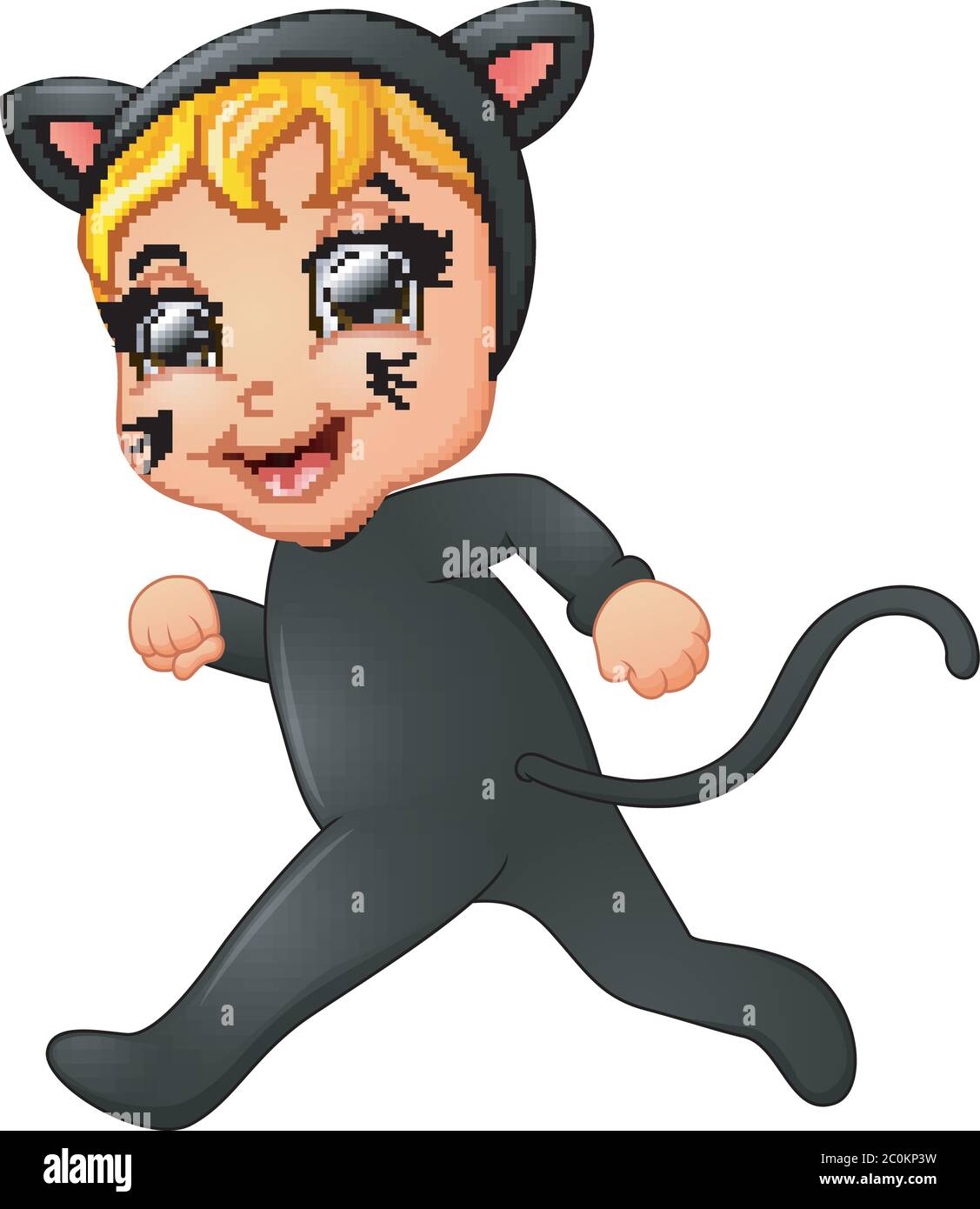 Happy little girl wearing cat costume walking Stock Vector Image & Art