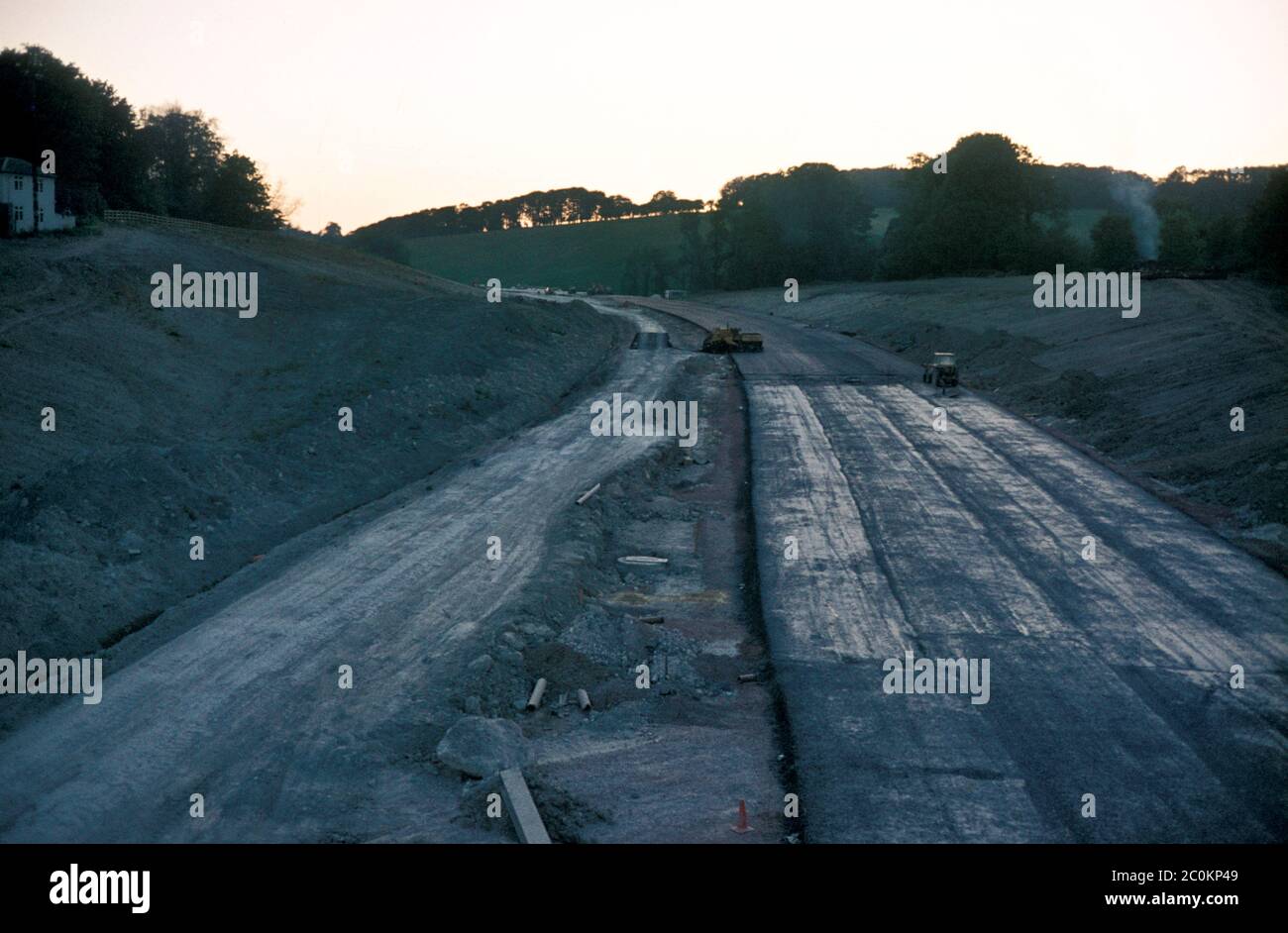 M25 construction in 1974 between Reigate and Redhill (Junctions 7 to 8) in Surrey, UK Stock Photo