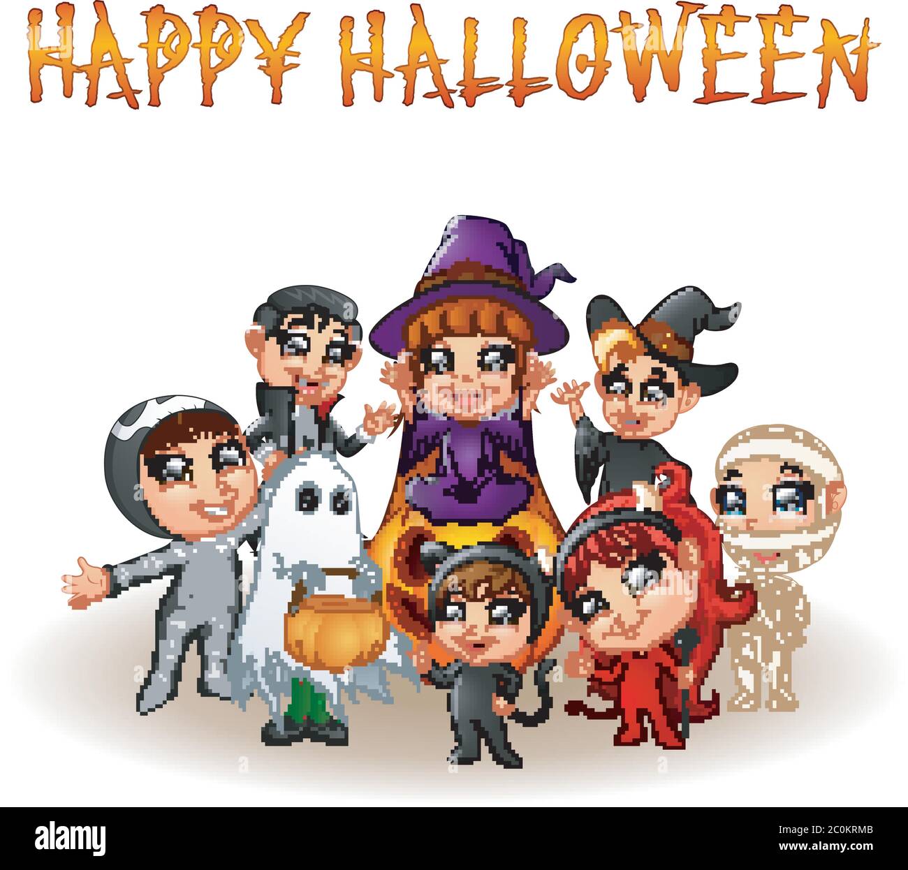 Cute little kids wearing Halloween costumes Stock Vector