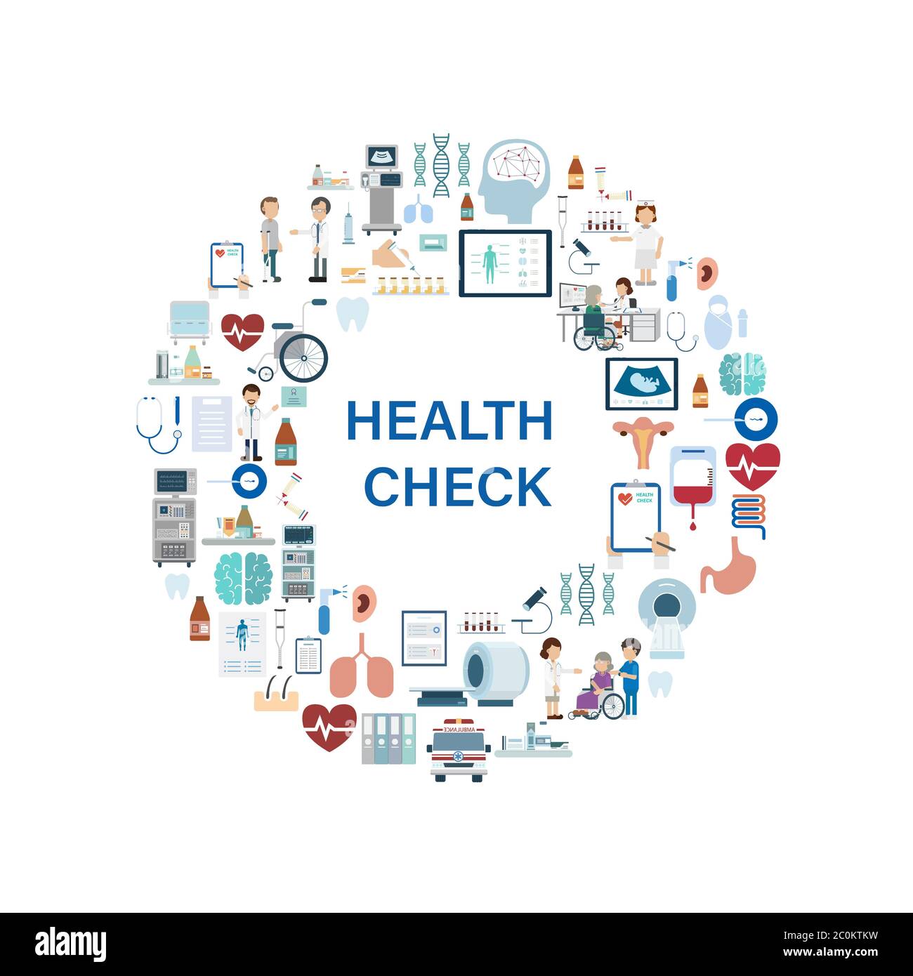 Health check concept with medical icons flat design vector illustration Stock Vector