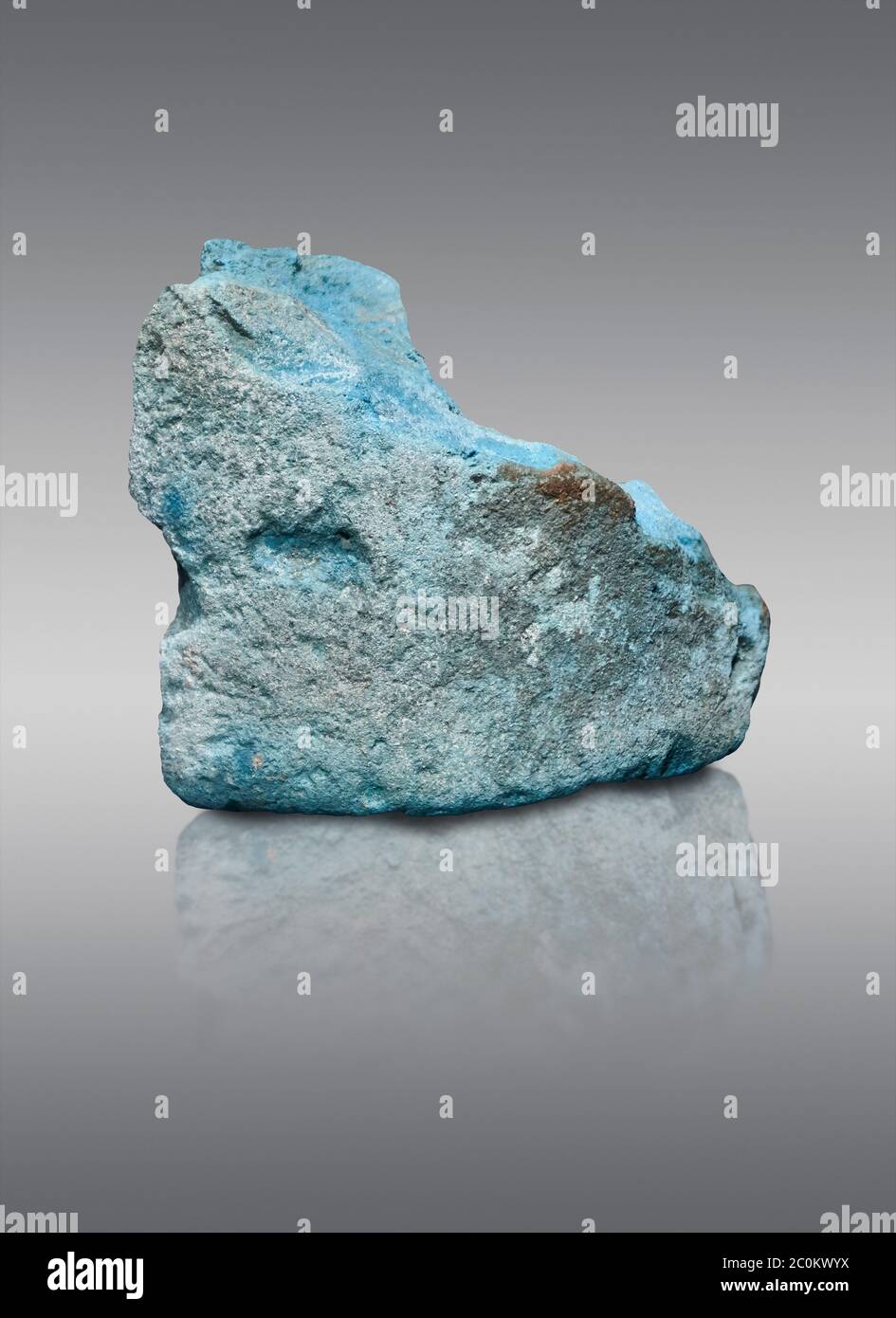 Ancient Egyptian fragment of blue pigment,  19-20th Dynasty (1292-1076 BC, Deir el-Medina. Egyptian Museum, Turin. Schiaparelli Cat 9929. Grey backgro Stock Photo