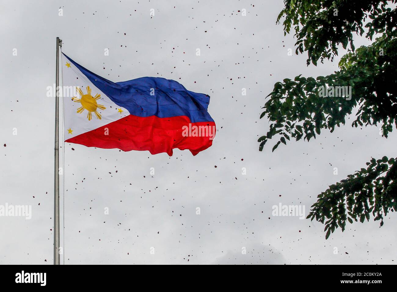 Manila 12th June Rose Petals And Confetti Rain Down On The Philippine National Flag During The Celebration Of The 122nd Philippine Independence Day In Manila The Philippines On June 12