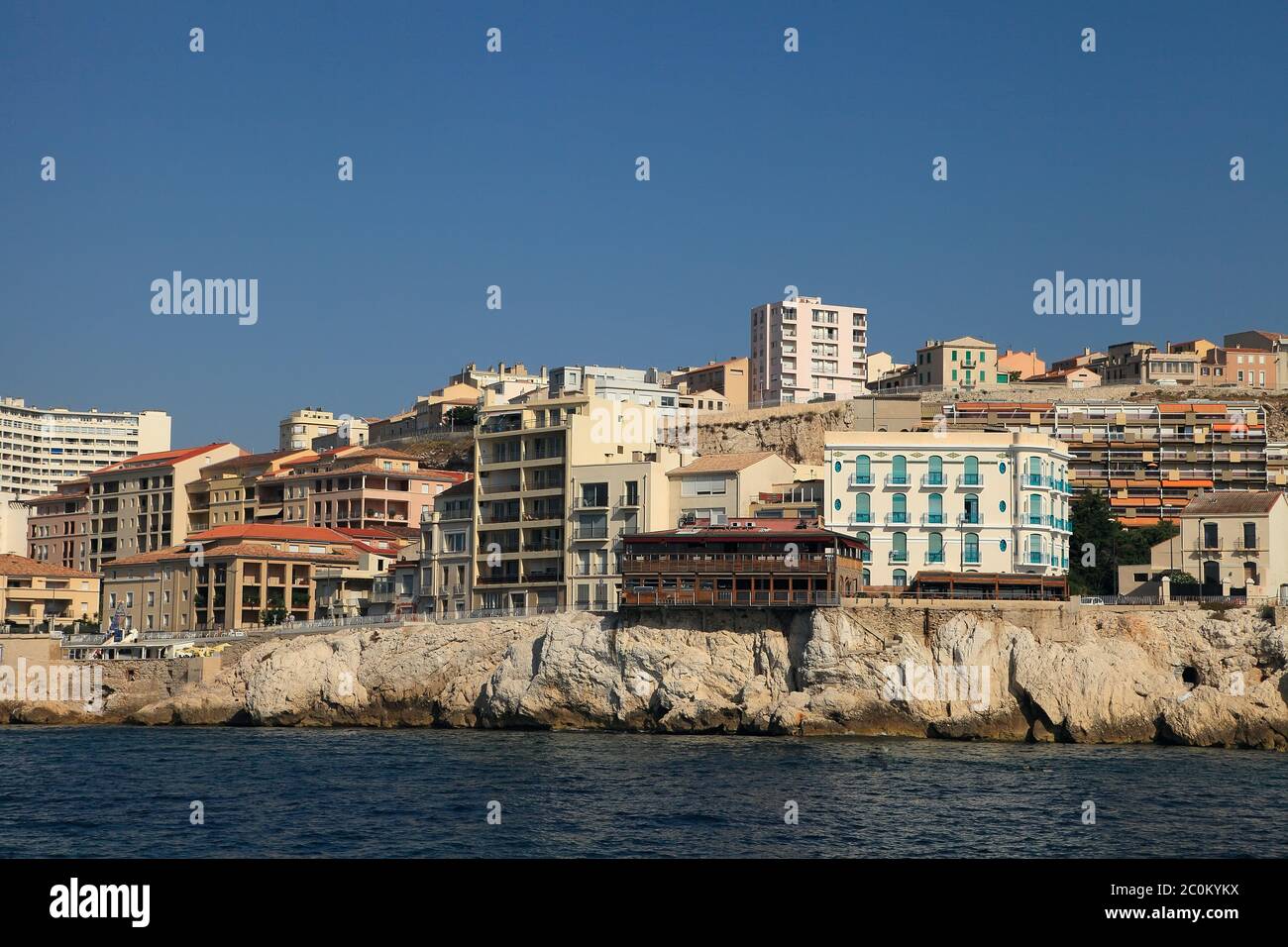 Coastline of marseille, shot from a tourist cruise boat Stock Photo