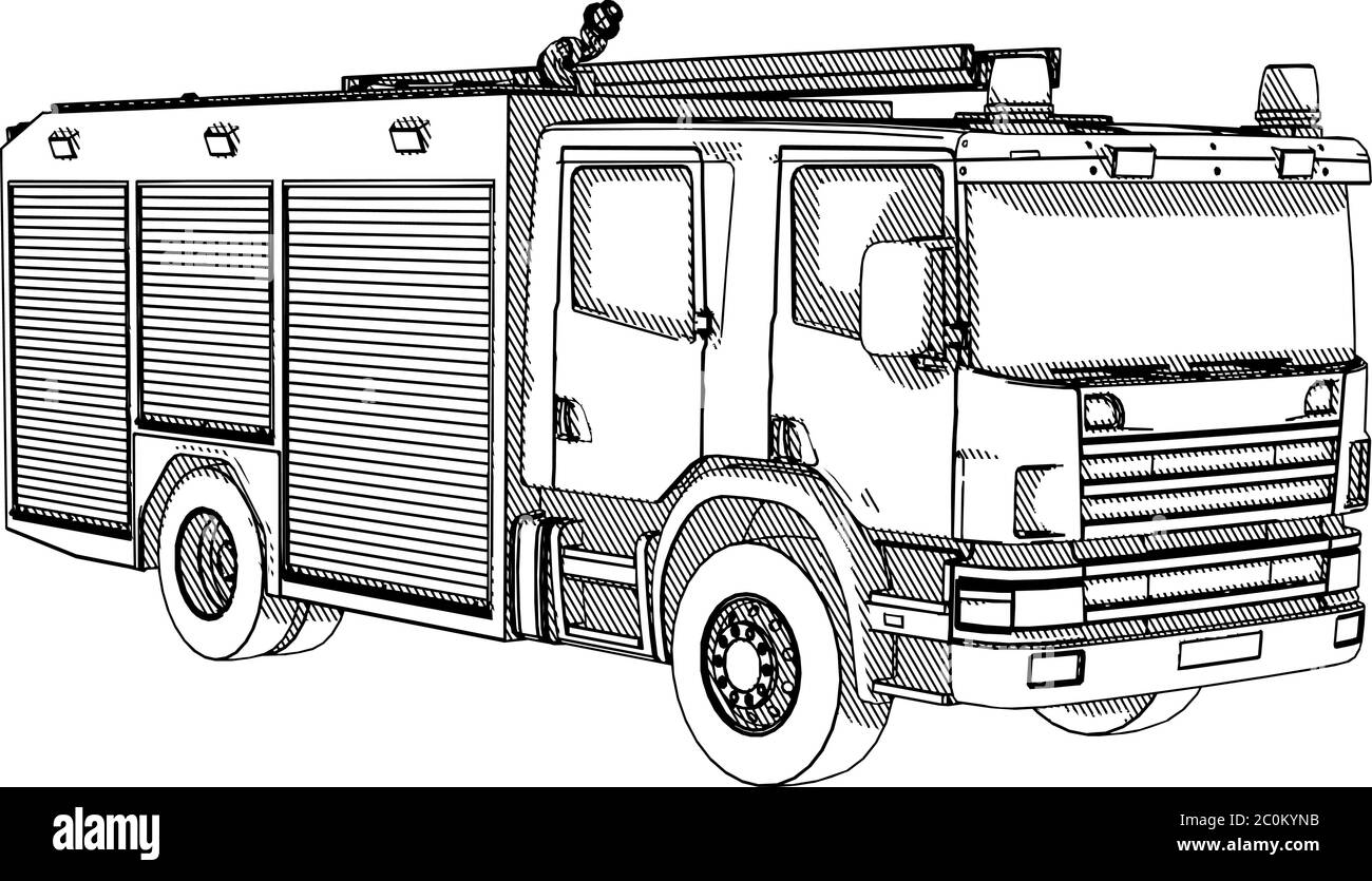 sketch of a fire truck with hatching vector Stock Vector Image & Art ...