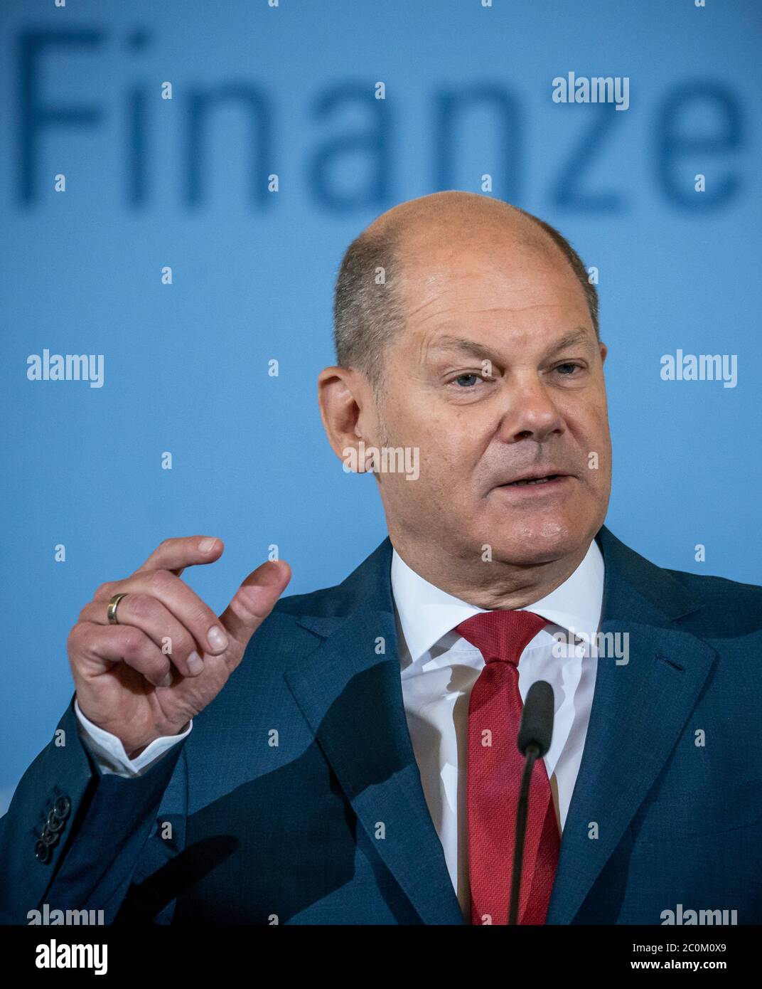 Berlin, Germany. 12th June, 2020. Olaf Scholz (SPD), Federal Minister of Finance, speaks at a press conference on the economic stimulus package in the context of the Corona aid. Credit: Michael Kappeler/dpa/Alamy Live News Stock Photo