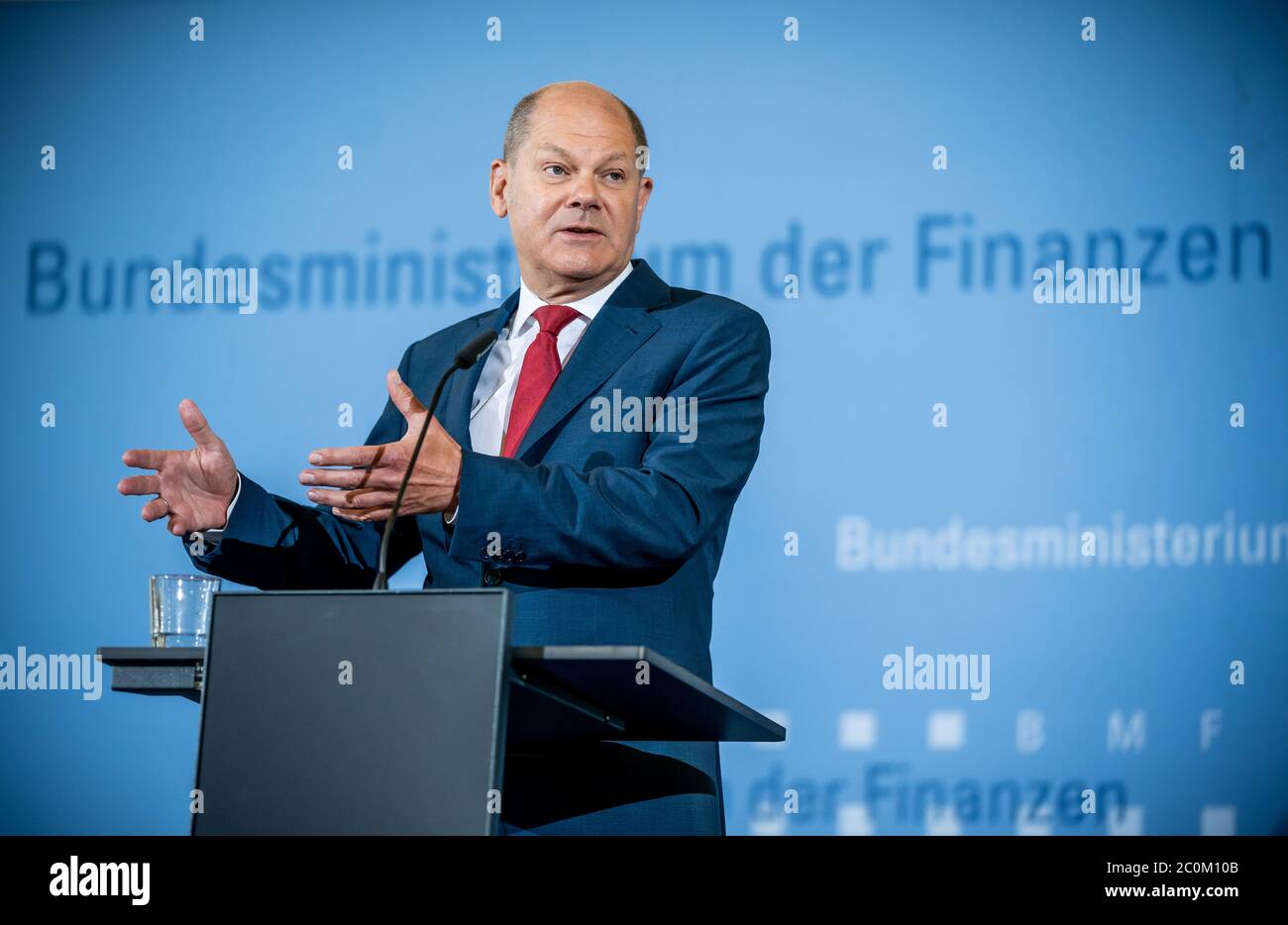Berlin, Germany. 12th June, 2020. Olaf Scholz (SPD), Federal Minister of Finance, speaks at a press conference on the economic stimulus package in the context of the Corona aid. Credit: Michael Kappeler/dpa/Alamy Live News Stock Photo