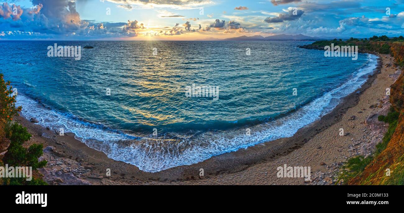 Mytikas Beach sunset panorama (Greece, Lefkada). Stock Photo