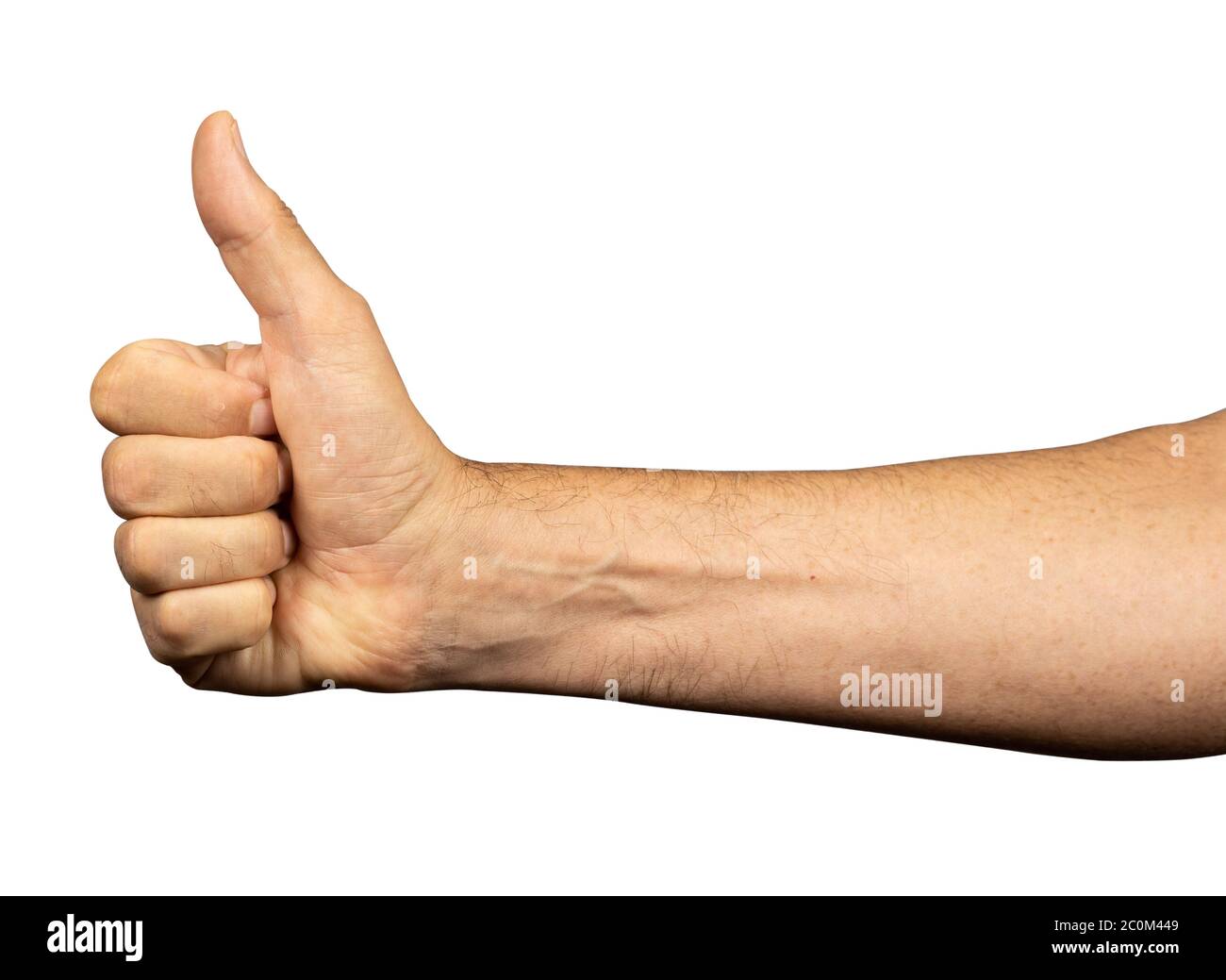 Thumbs up - male hand isolated on white with clipping path included. Stock Photo