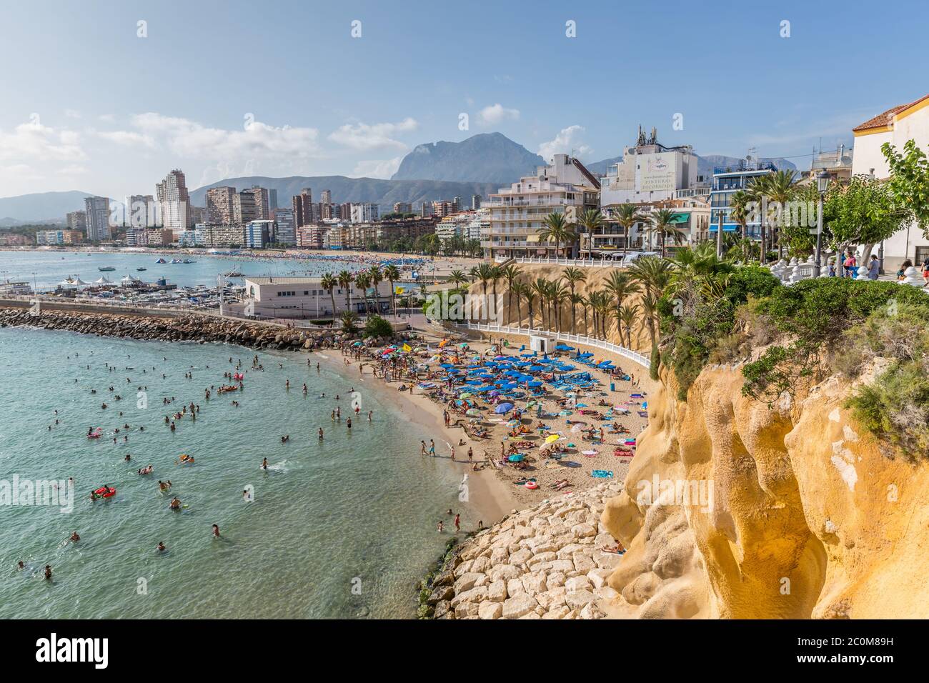 Aerial view of Benidorm city on Costa Blanca in Spain with skyscrapers. Mediterranean coast. Stock Photo