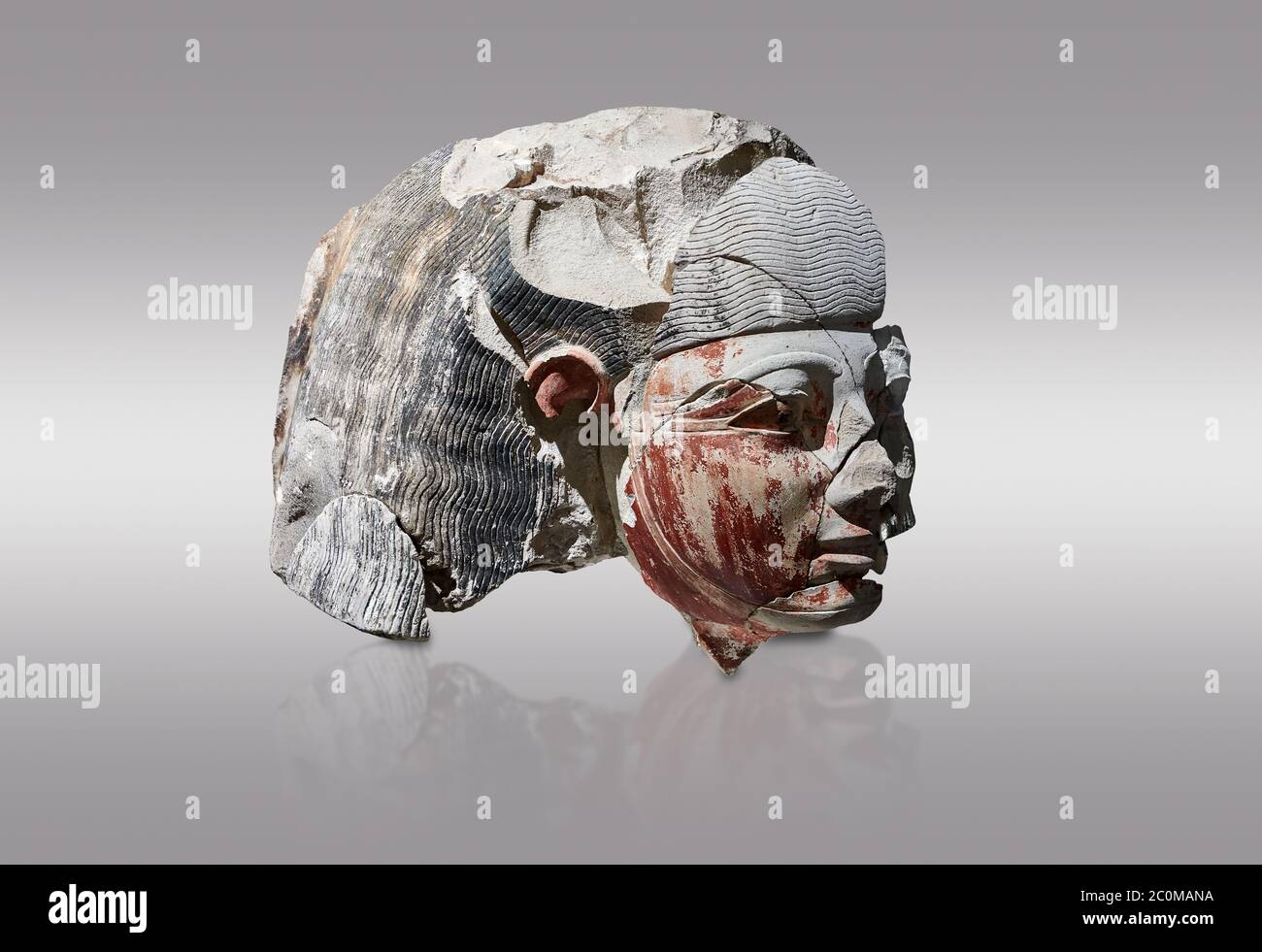 Ancient Egyptian statue head of a monarch, limestone, Middle Kingdom