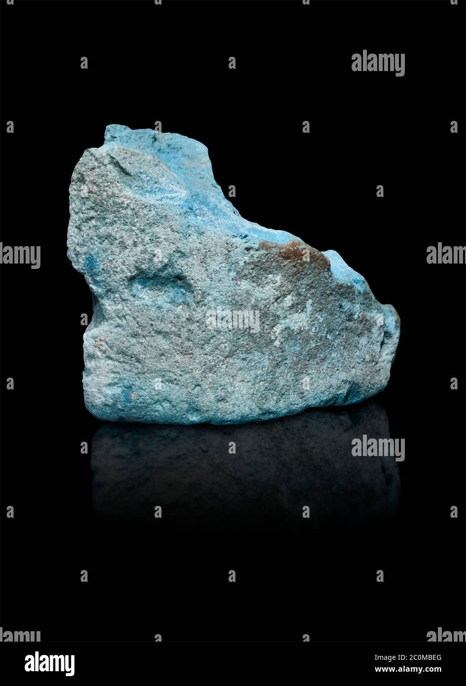 Ancient Egyptian fragment of blue pigment,  19-20th Dynasty (1292-1076 BC, Deir el-Medina. Egyptian Museum, Turin. Schiaparelli Cat 9929.  Black backg Stock Photo