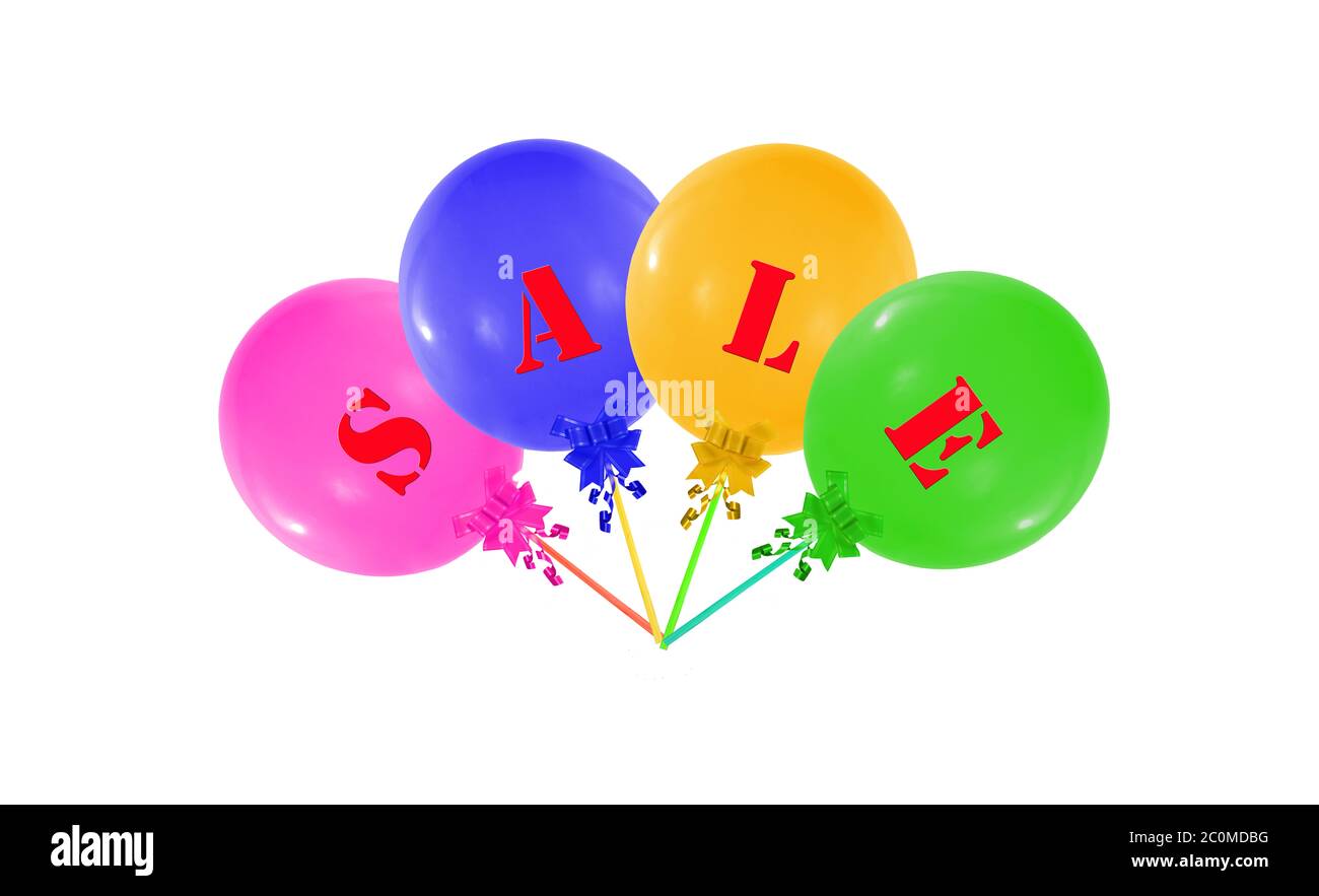 Colorful  group of balloons isolated on white, concept of sale message for shop Stock Photo