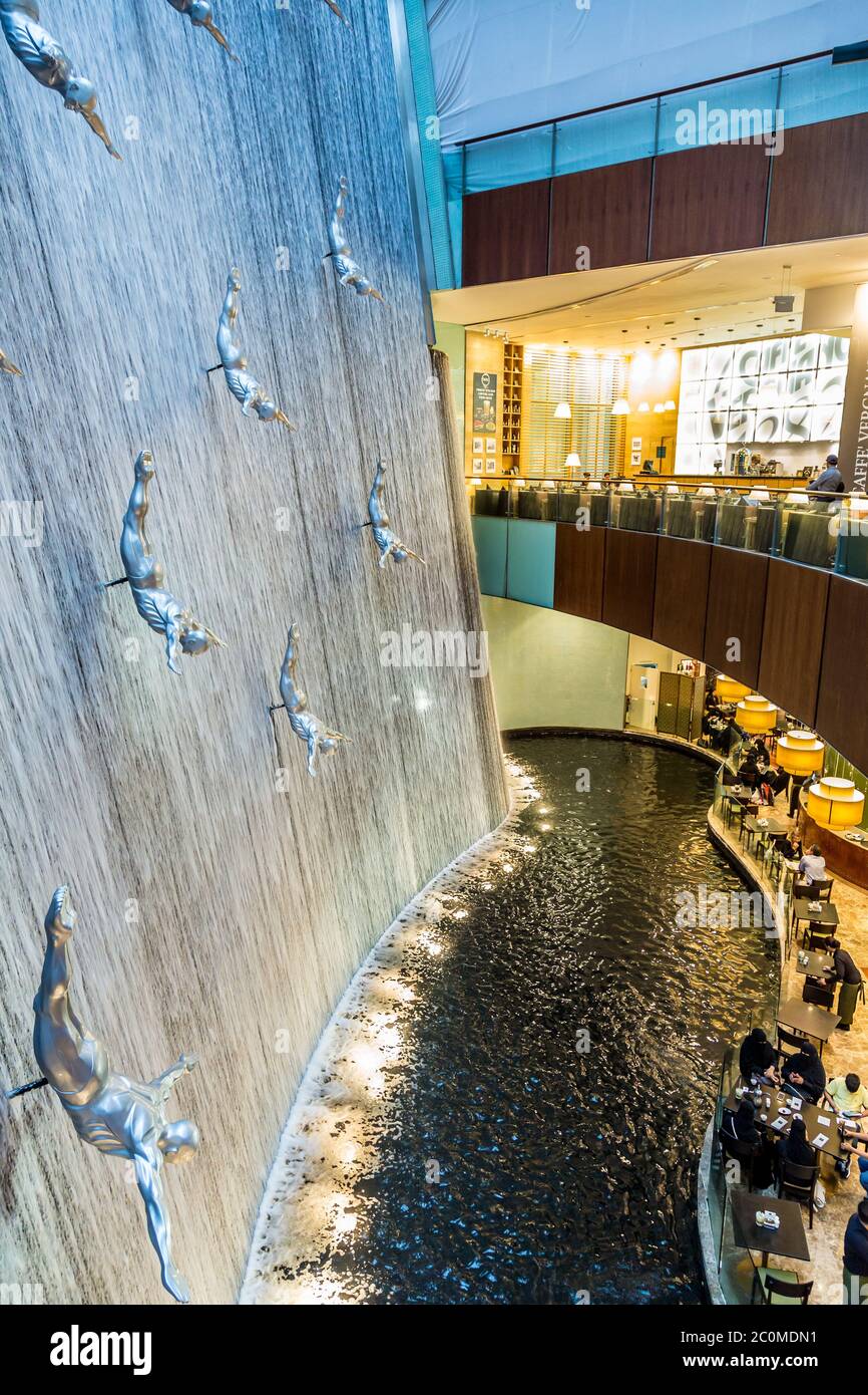 Waterfall in Dubai Mall world's largest shopping mall Stock Photo Alamy