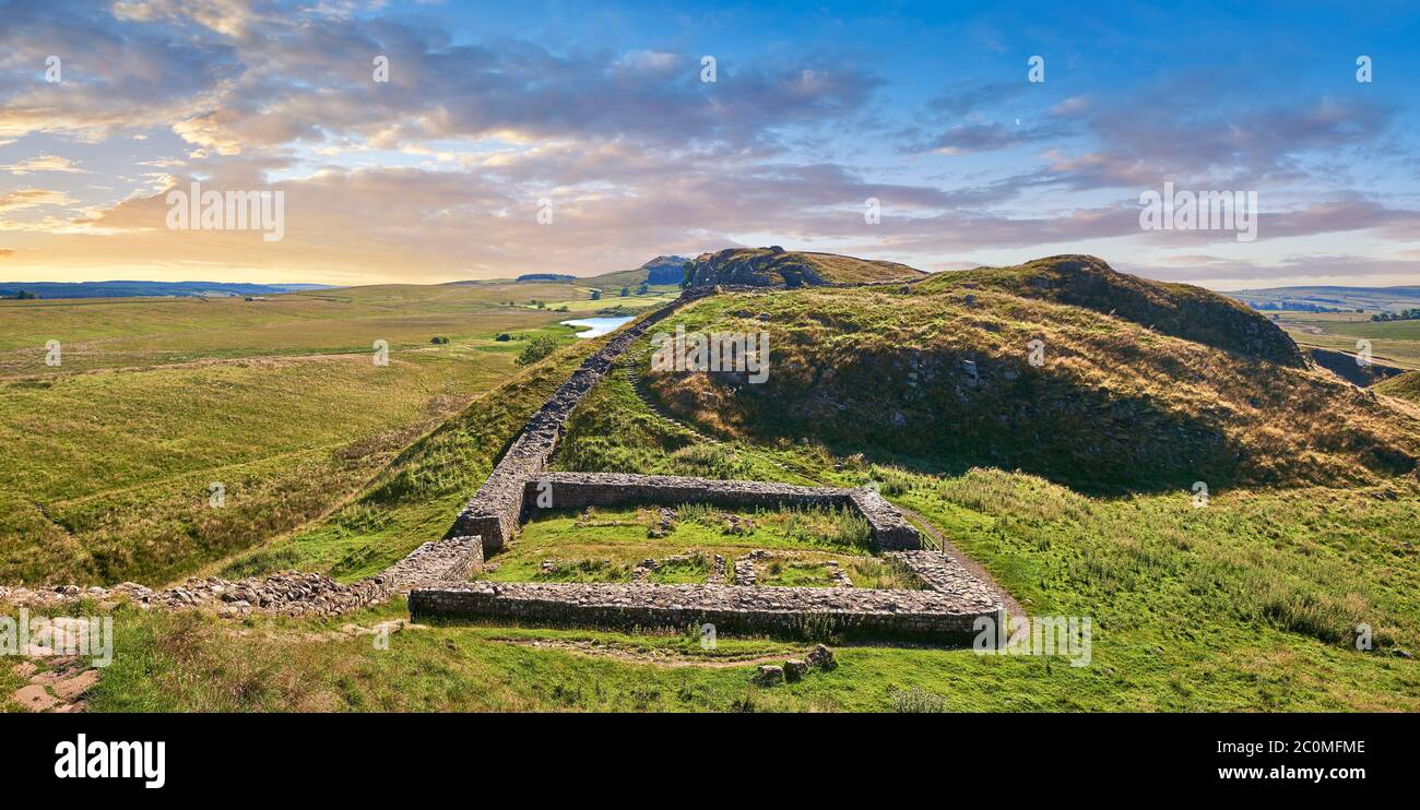 A milecastle fort on Hadrians Wall near Houseteads Roman Fort, Vercovicium, A UNESCO World Heritage Site, Northumberland, England, UK Stock Photo