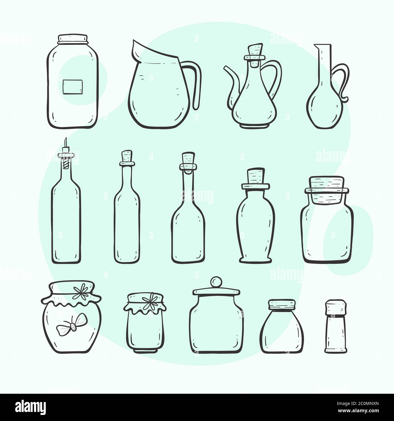 Kitchen utensils. Bottles and jars. Glass bottle, oilcar, wine bottle