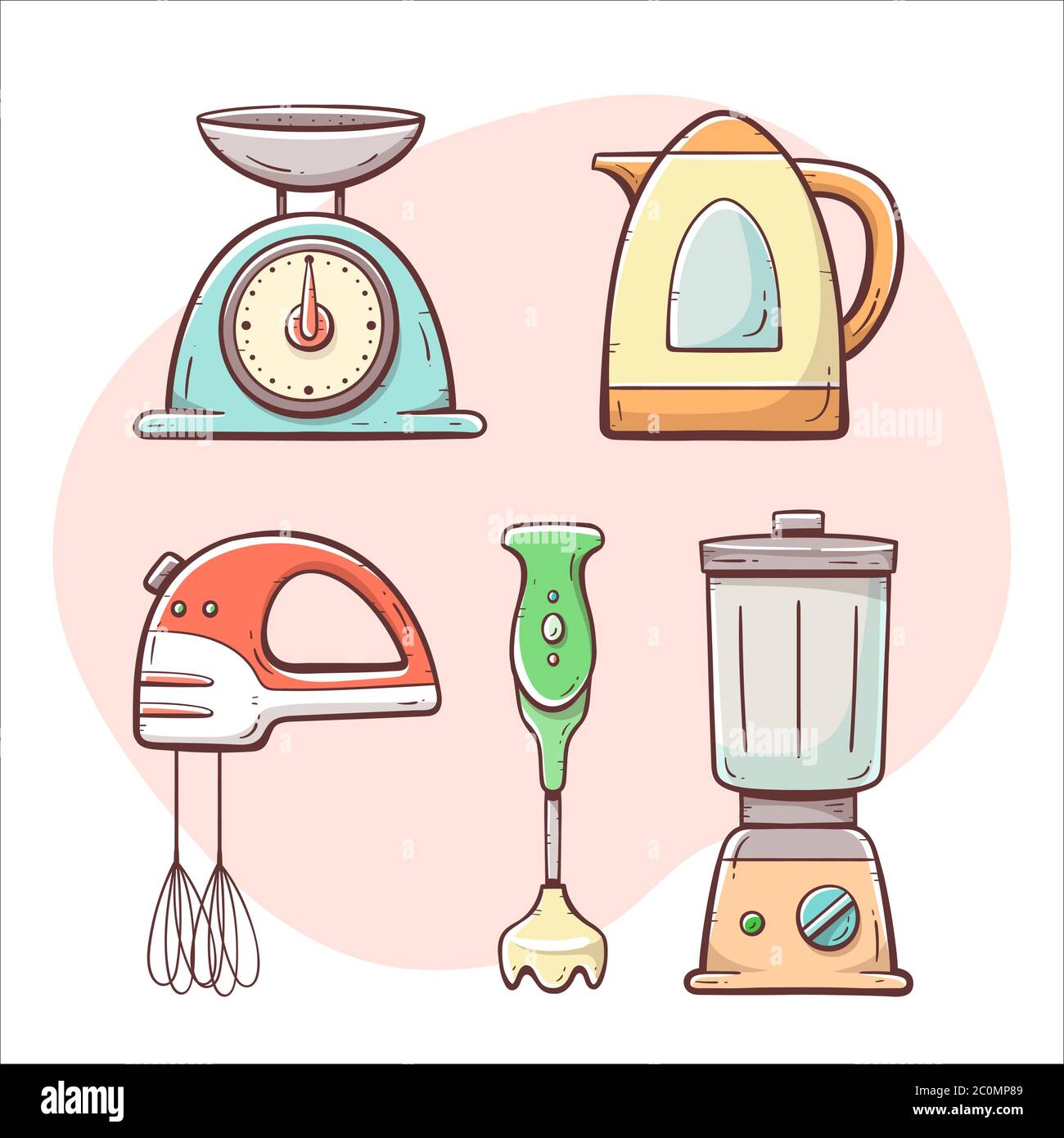 Kitchen appliances. Scale, mixer, electric jug, glass mixer, blender. Hand  drawn colorful collection Stock Vector Image & Art - Alamy