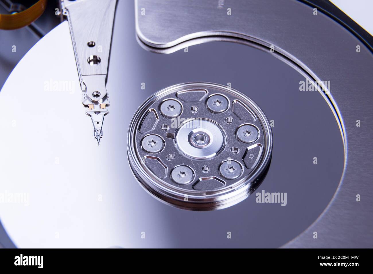 Close up of open computer hard disk drive Stock Photo