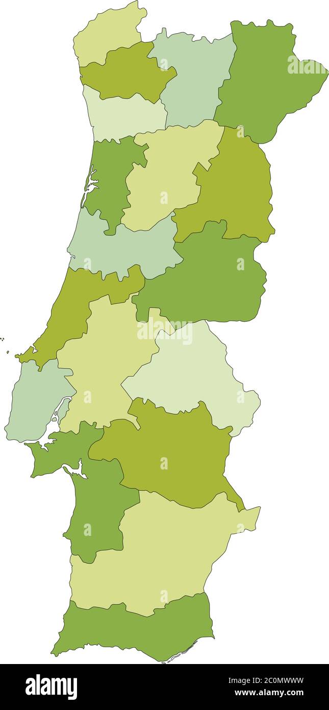 Colorful Portugal political map with clearly labeled, separated