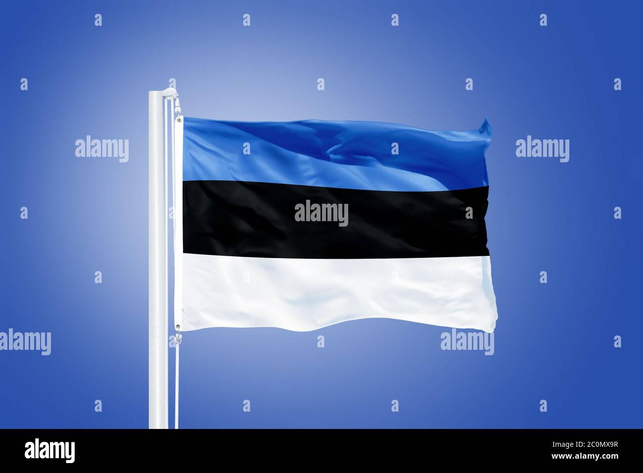 Flag of Estonia flying against a blue sky Stock Photo - Alamy
