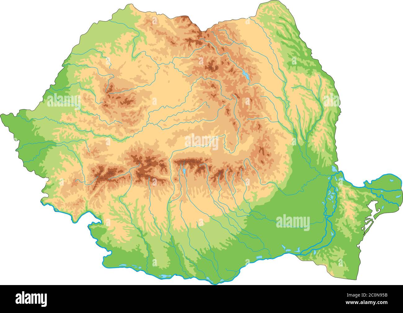 High detailed Romania physical map. Stock Vector