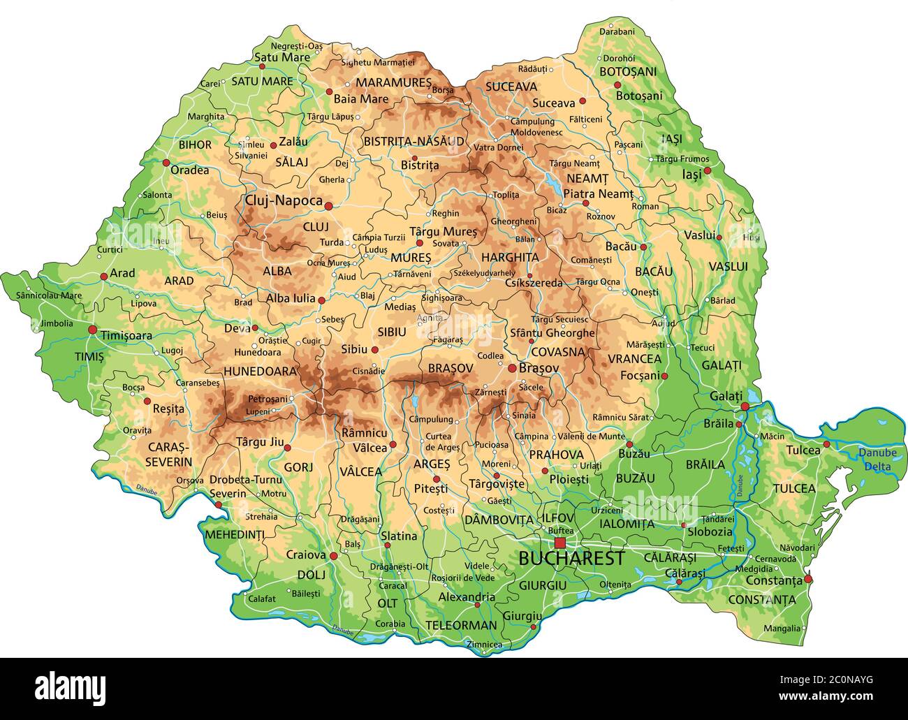 High Detailed Romania Physical Map With Labeling Stock Vector Image High Detailed Romania Physical Map With Labeling 2C0NAYG