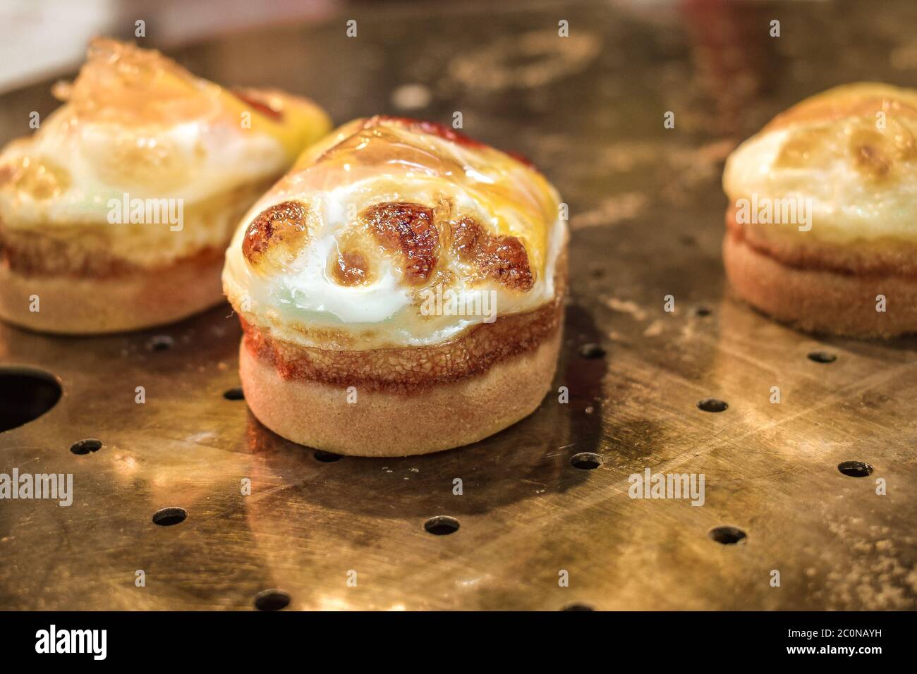 Unique Korean quail eggs pancakes street food sold at street market in