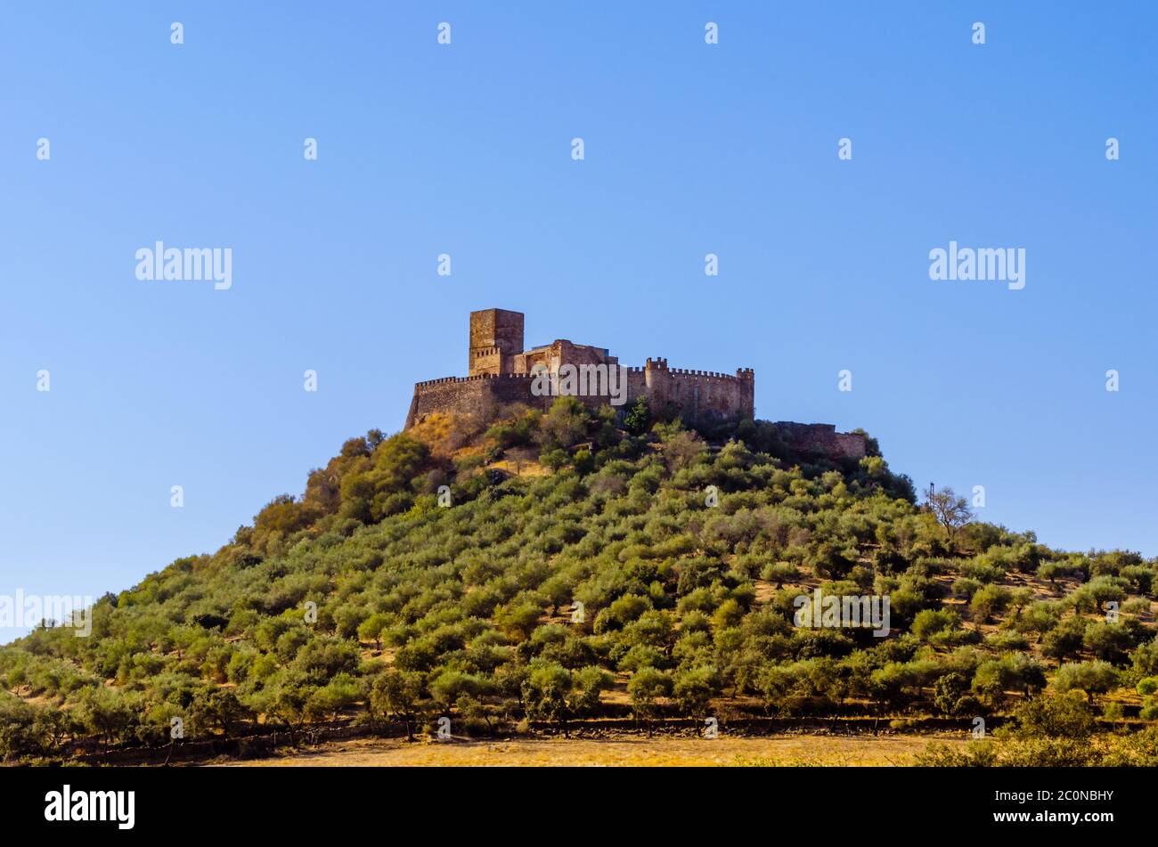 The Castle of Alconchel is an ancient fortress Stock Photo