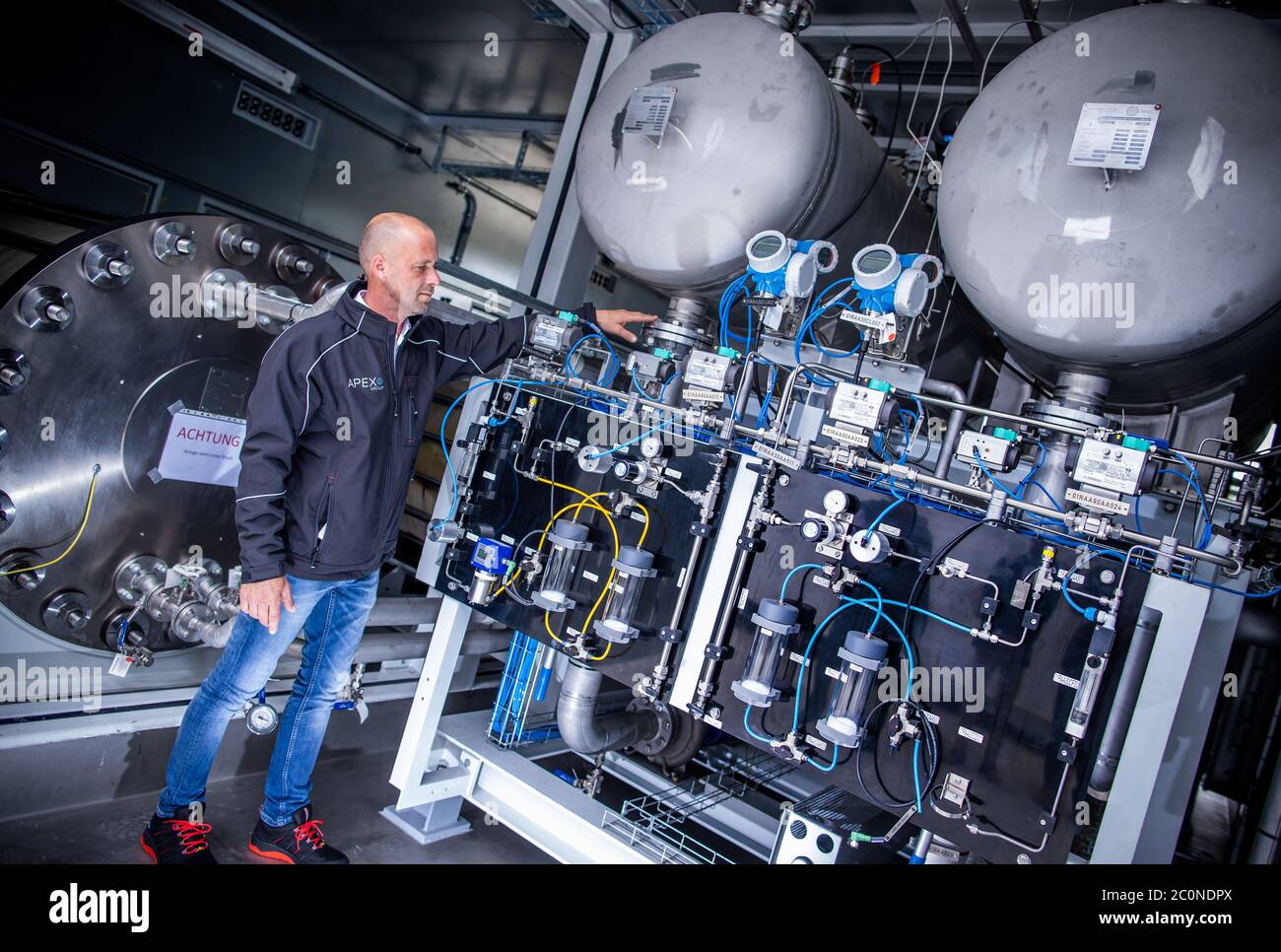 Laage, Germany. 12th June, 2020. Plant Guido from the company Apex Energy is testing electrolysis plant in what the company says is the largest grid-connected power plant in