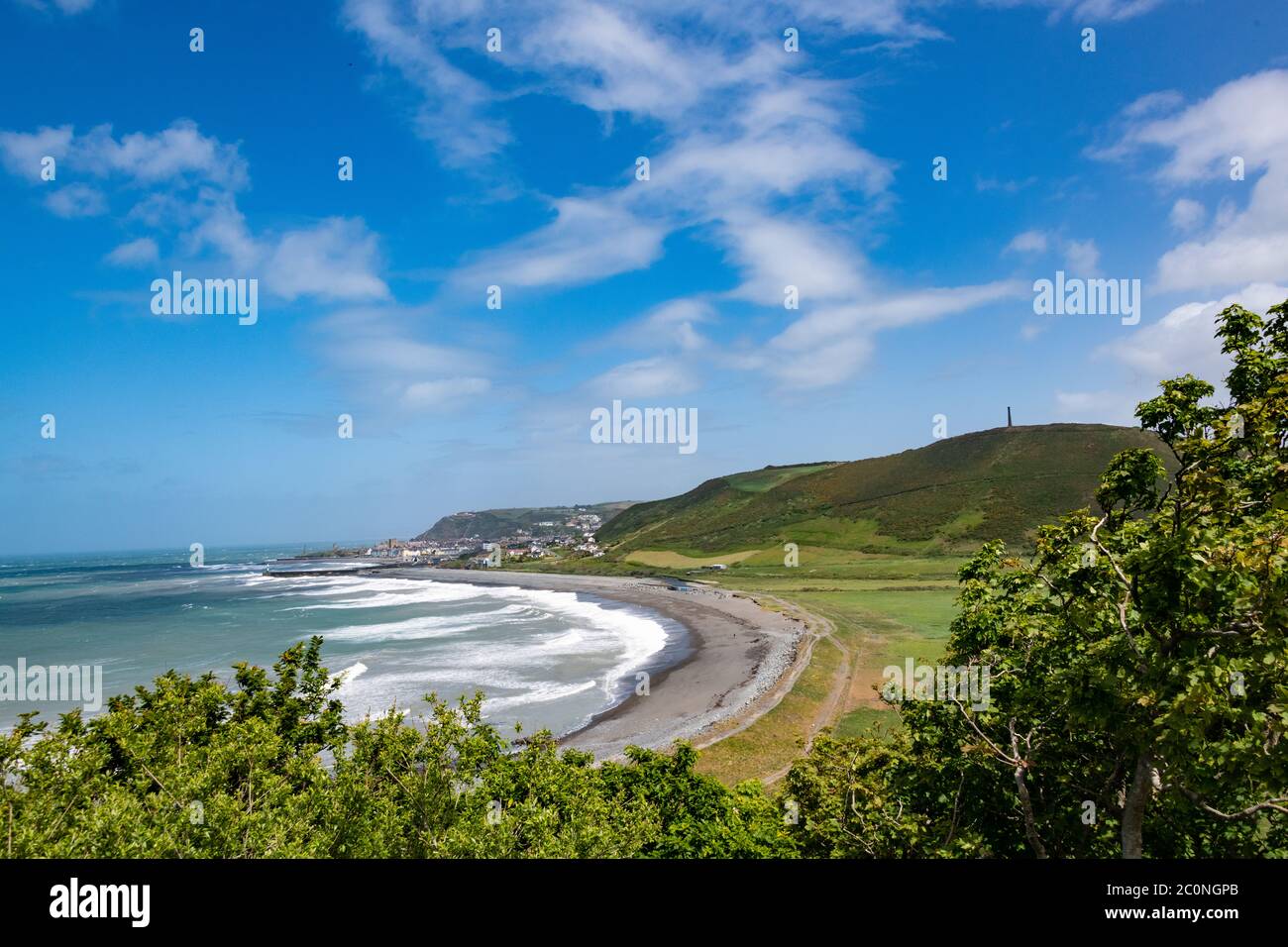 Aberystwyth view looking North over Tanybwlch beach from the Ceredigion Coastal Path Stock Photo