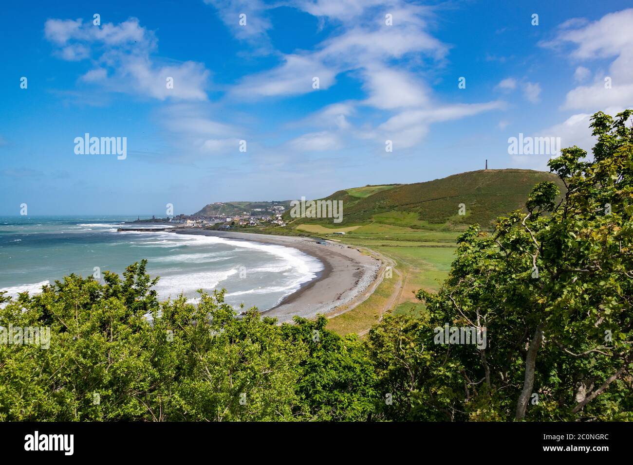 Aberystwyth view looking North over Tanybwlch beach from the Ceredigion Coastal Path Stock Photo