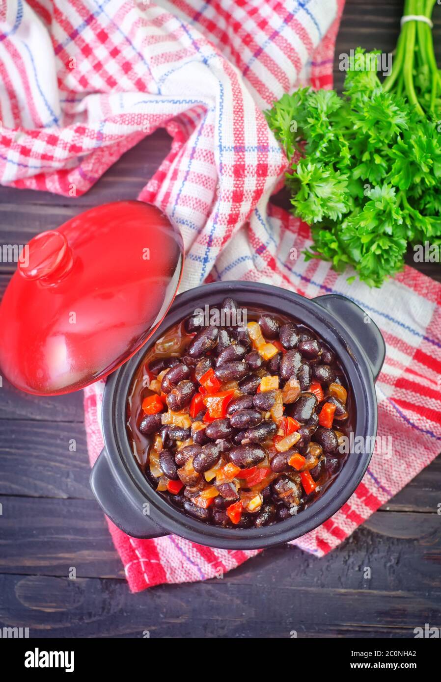 black beans with chili Stock Photo Alamy