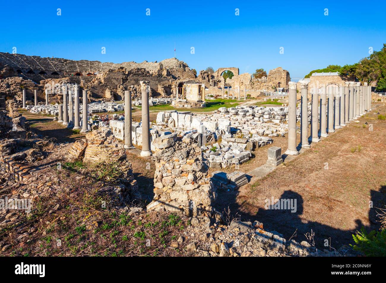 The ancient city of Side in Antalya region on the Mediterranean coast ...