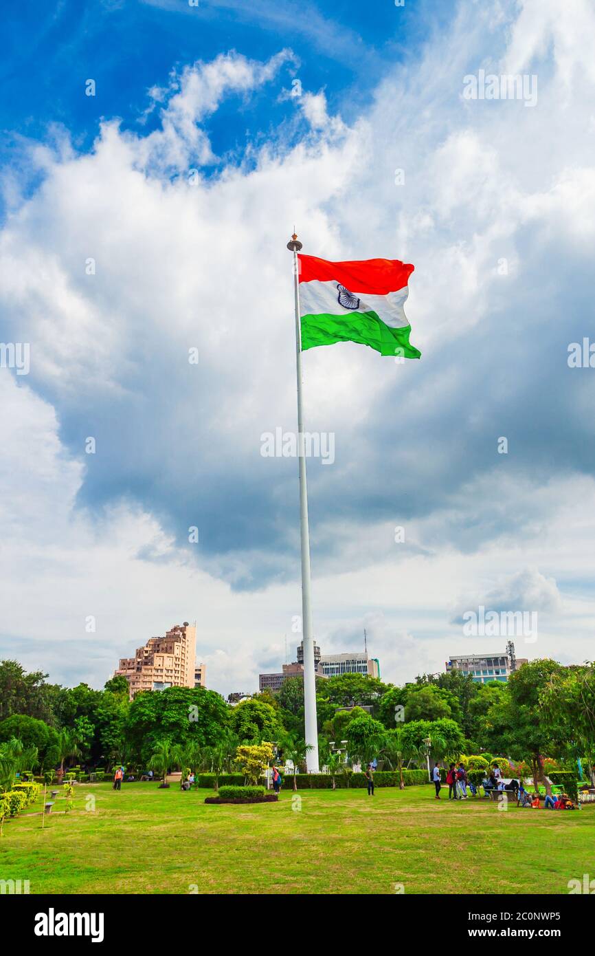 National Flag of India at Central Park in Connaught Place district in New Delhi, India Stock Photo