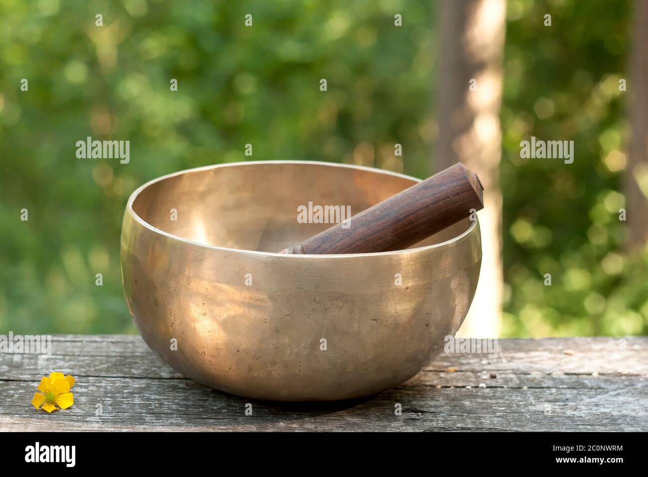 Tibetan singing bowl made of seven metals Stock Photo