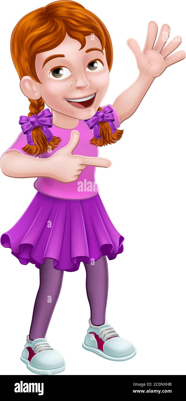 Kid Cartoon Girl Child Pointing Stock Vector