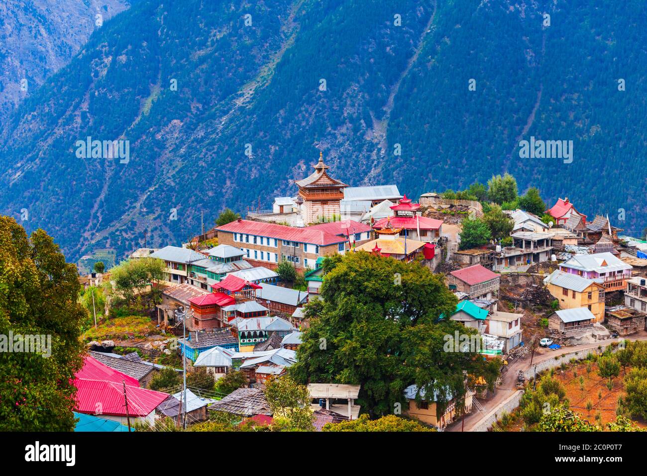 Kalpa and Kinnaur Kailash mountain aerial panoramic view. Kalpa is a small  town in the Sutlej river valley, Himachal Pradesh in India Stock Photo -  Alamy