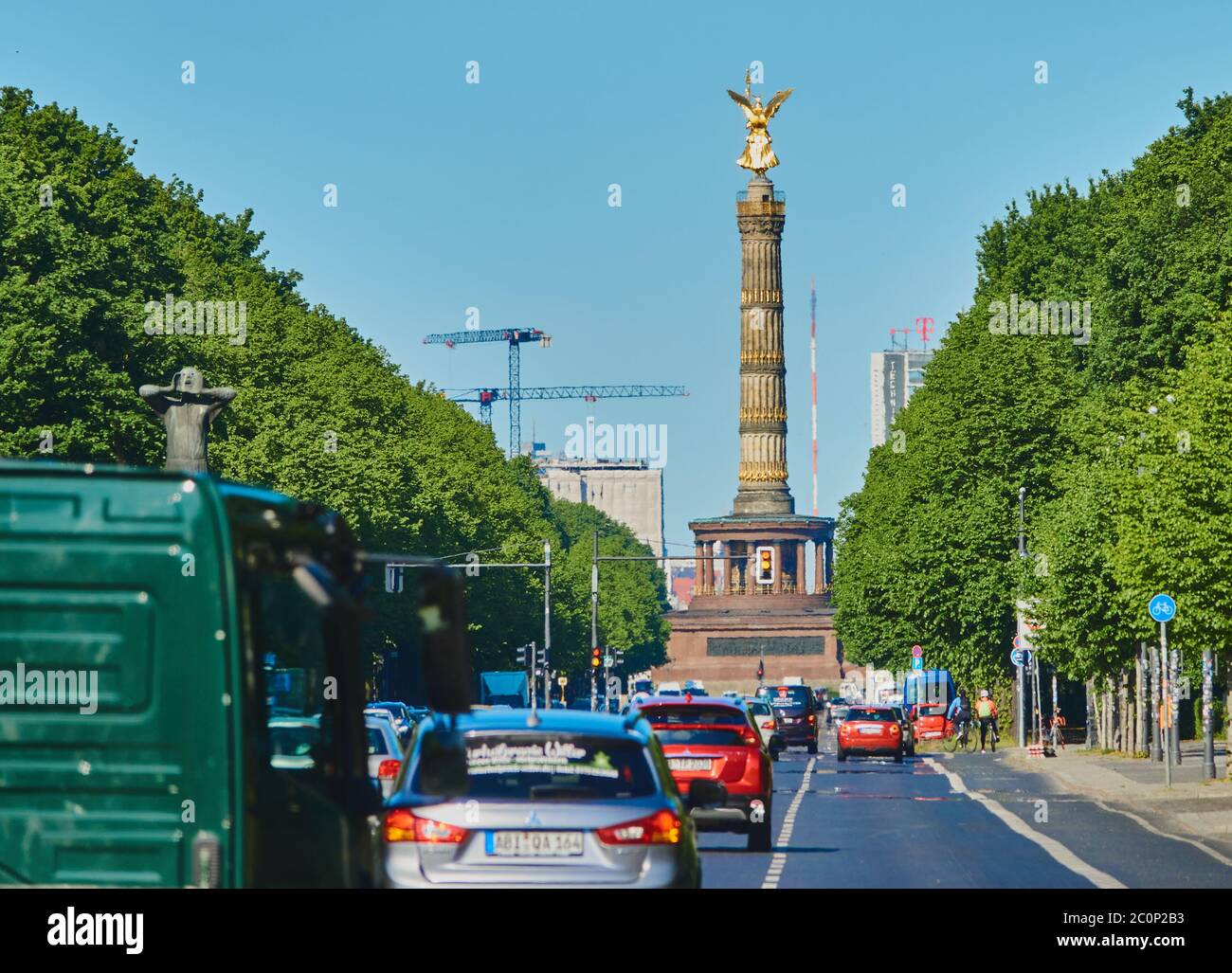 Berlin, Germany, May 6., 2020: View of the Victory Column over the busy "Straße des 17. Juni" Stock Photo