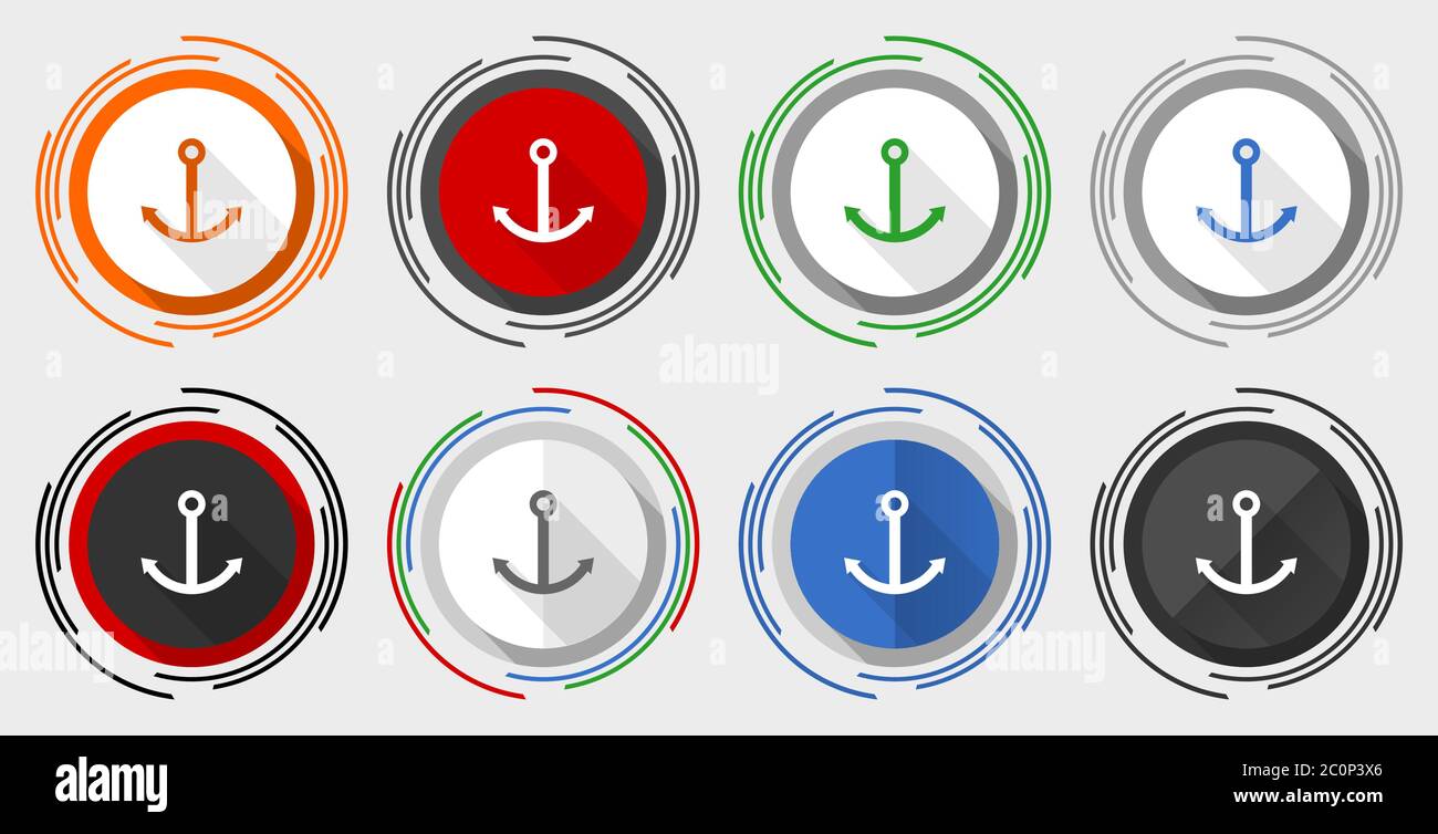 Anchor vector icon set, modern design flat graphic in 8 options for web ...