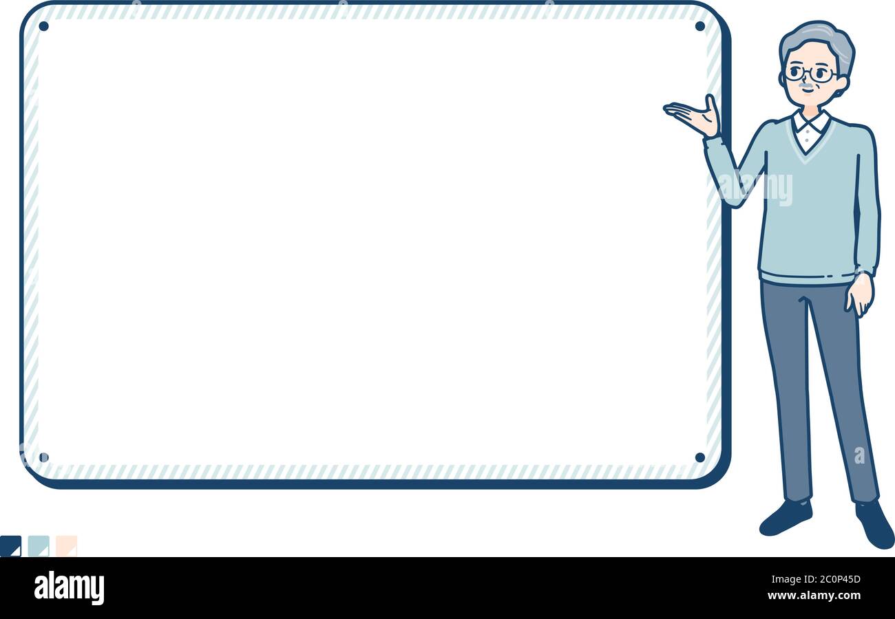 Senior Man with Frame board guide image. It's vector art so it's easy to edit. Stock Vector