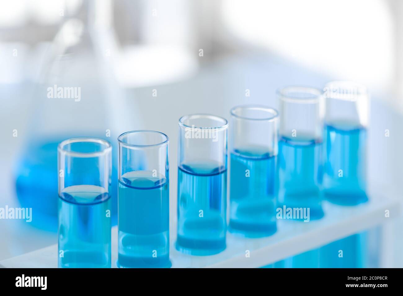 Closeup test tube in chemical laboratory background, science laboratory