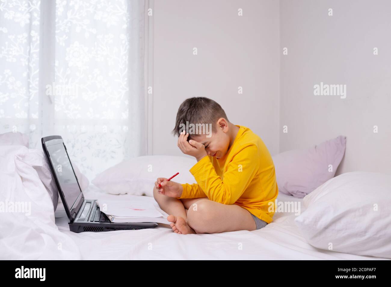 child do homework on their own, preschooler boy steress, naughty kid