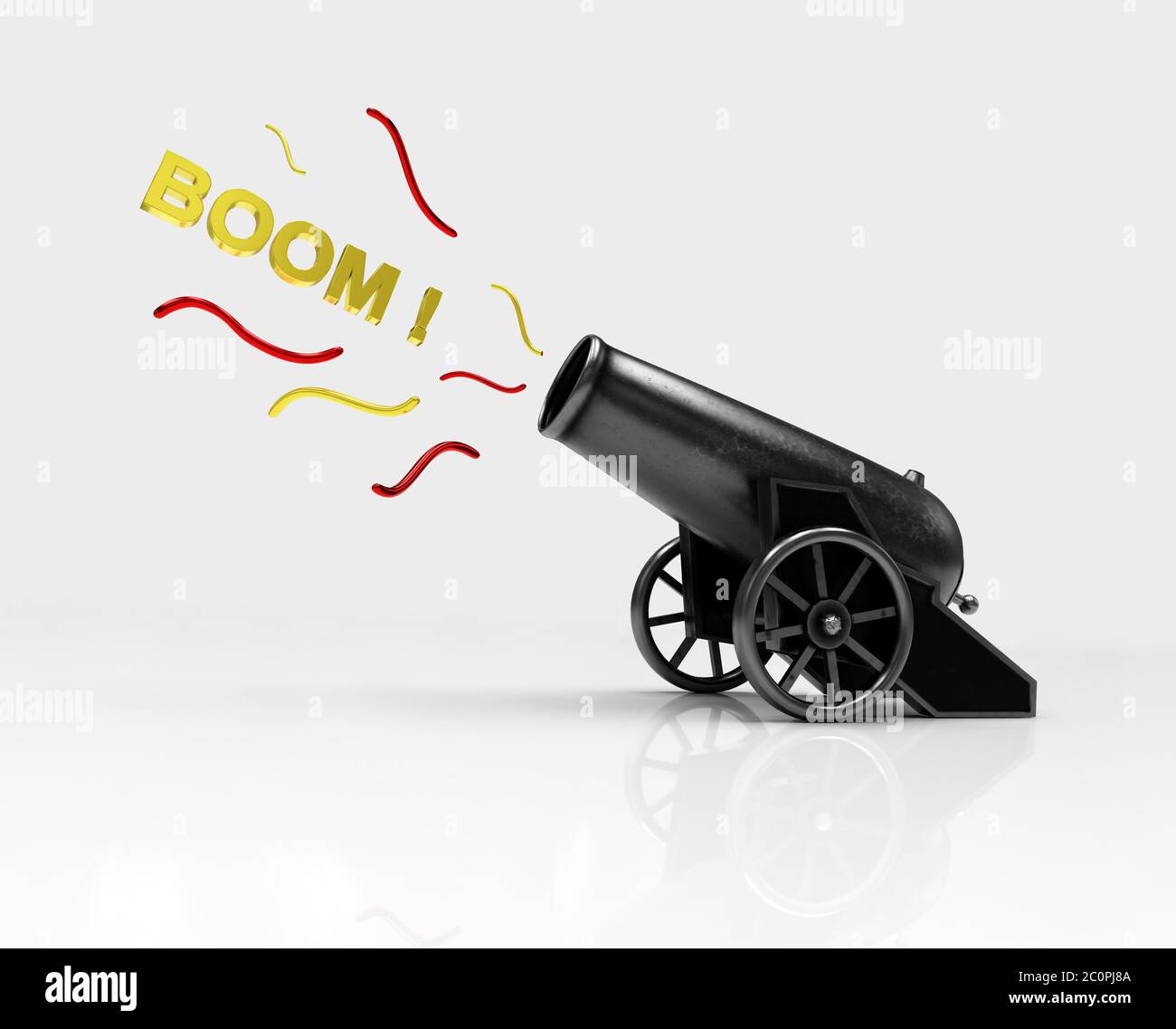 Circus cannon shooting Boom. Vintage gun. Color image of medieval