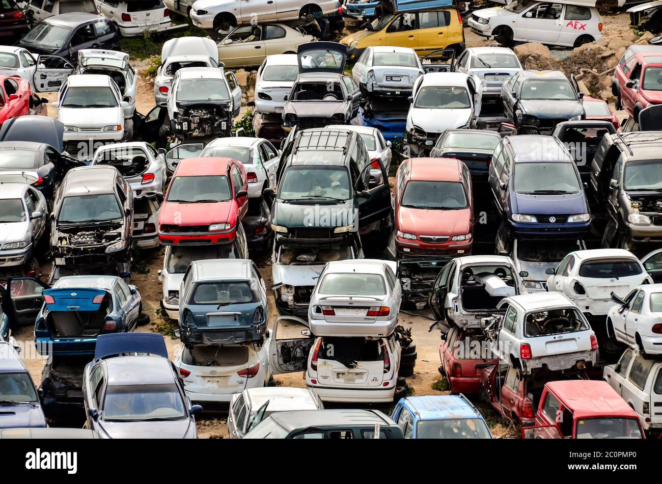 Old Junk Cars On Junkyard Stock Photo - Alamy