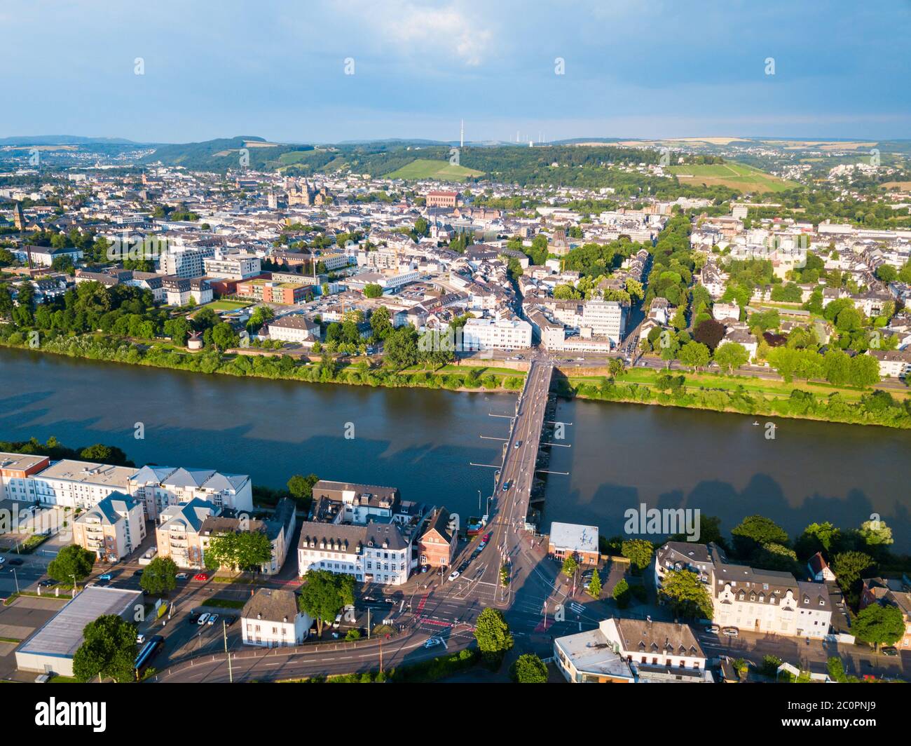 Trier aerial panoramic view. Trier is a city on the banks of the Moselle river in Germany Stock Photo