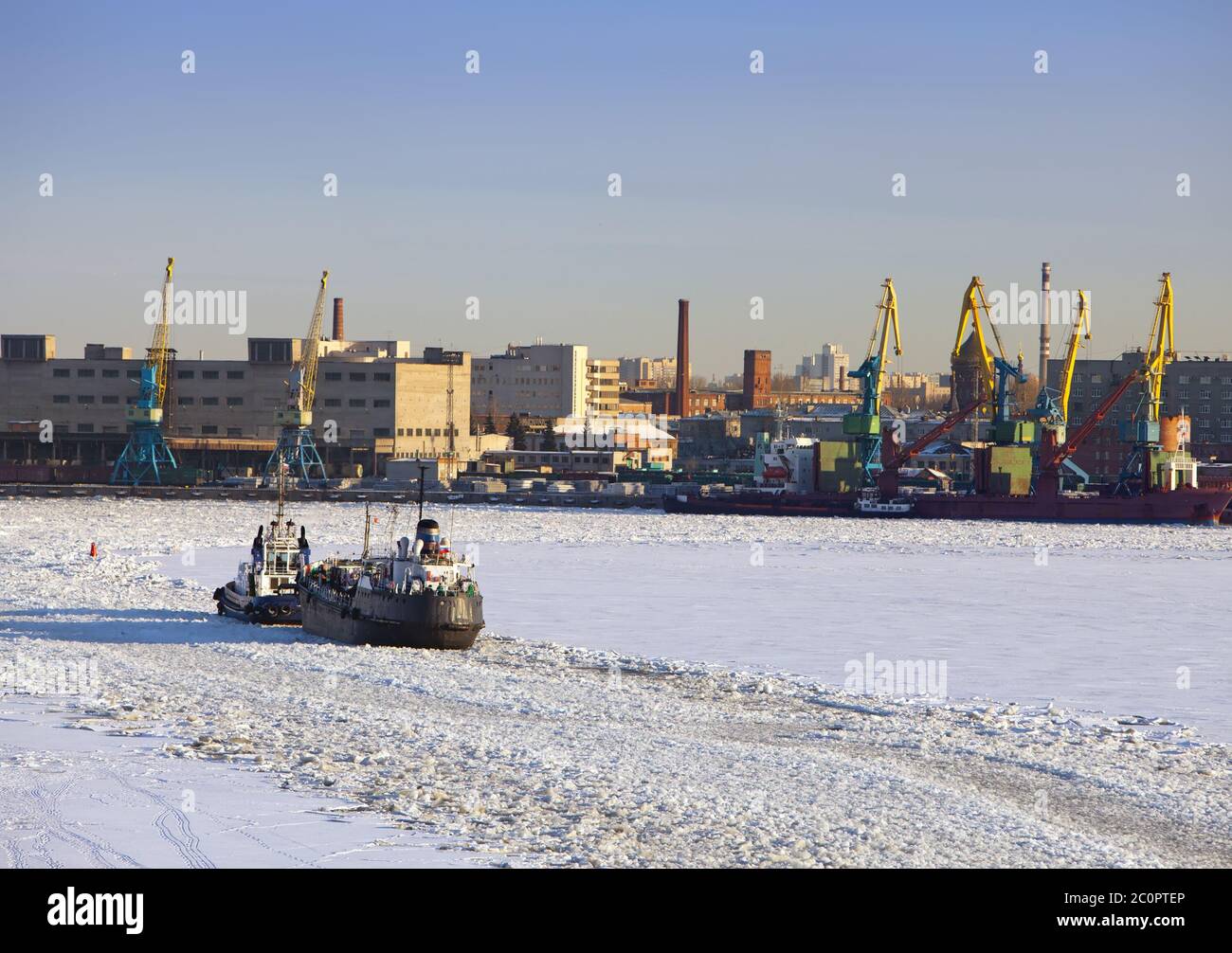 Operation of the auxiliary ships in seaport of St. Stock Photo