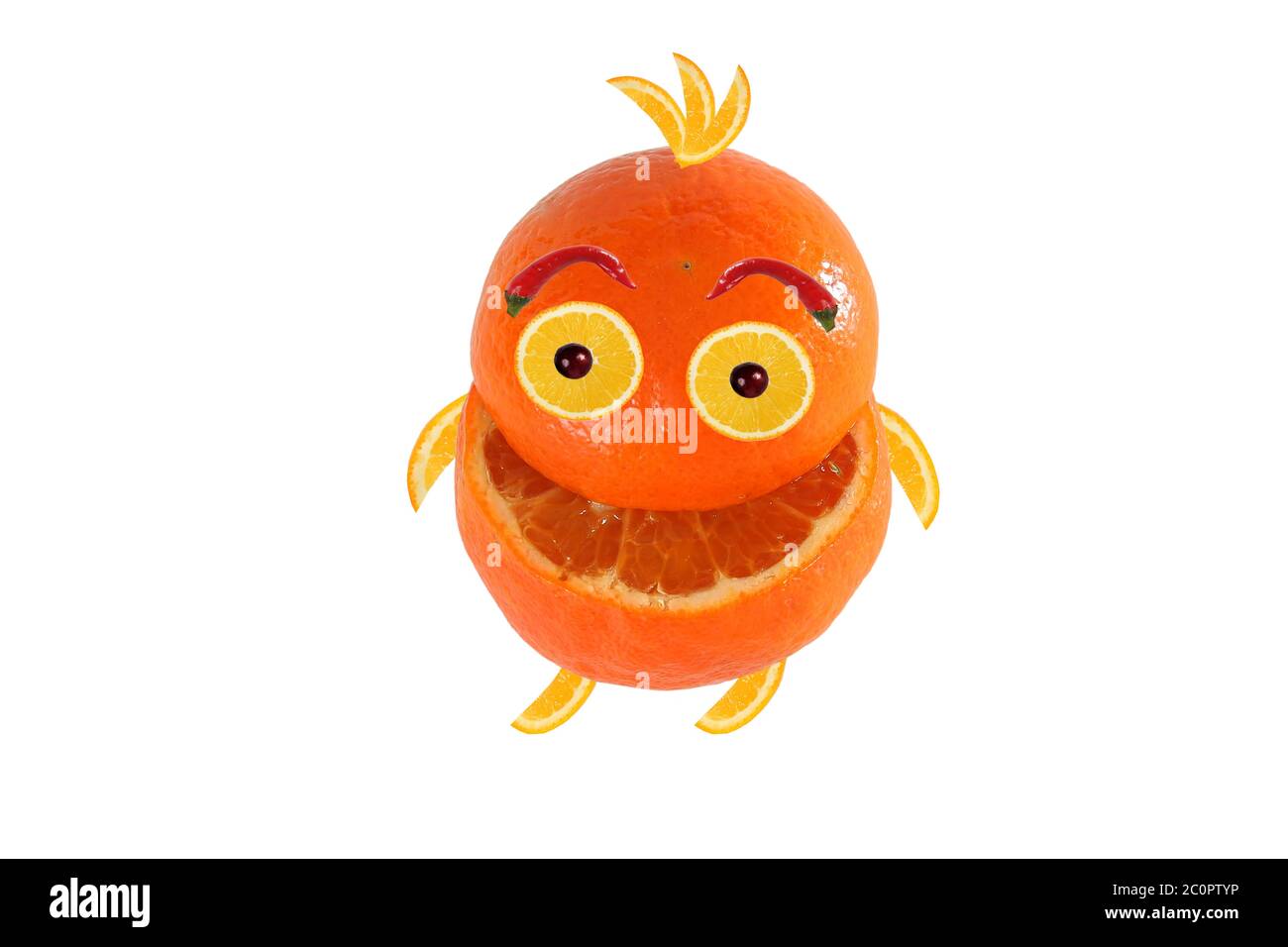 Funny laughing small orange  like chicken Stock Photo