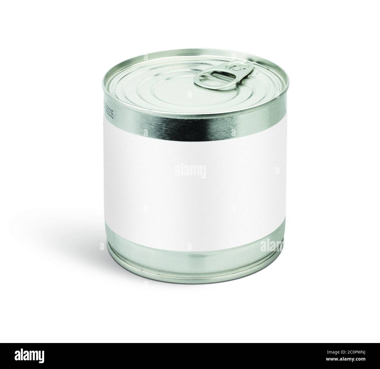 Metal tin can with blank label on white, clipping path Stock Photo