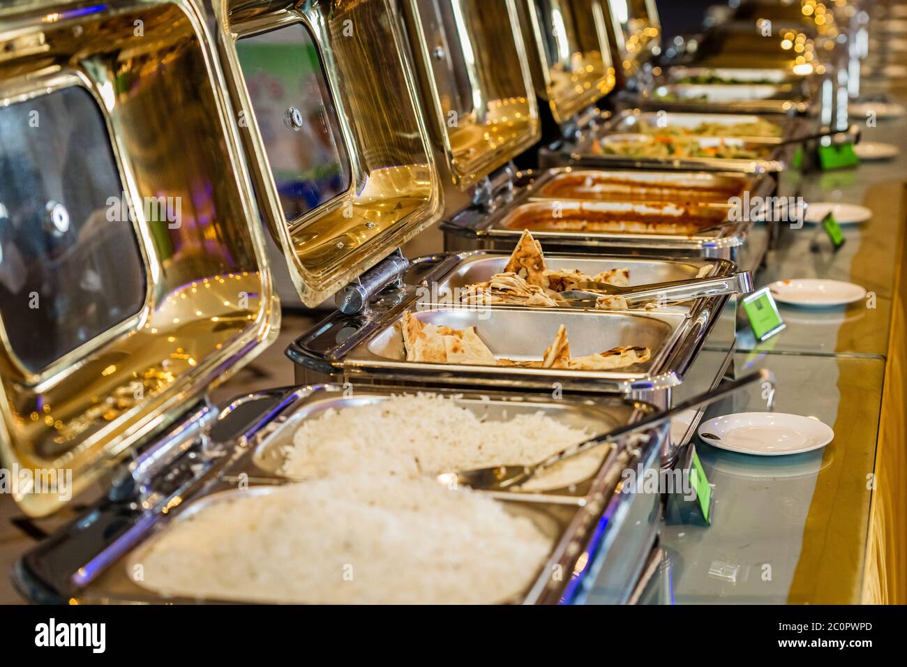 Banquet Catering food on chafing dishes.Banquet Buffet food at Indian
